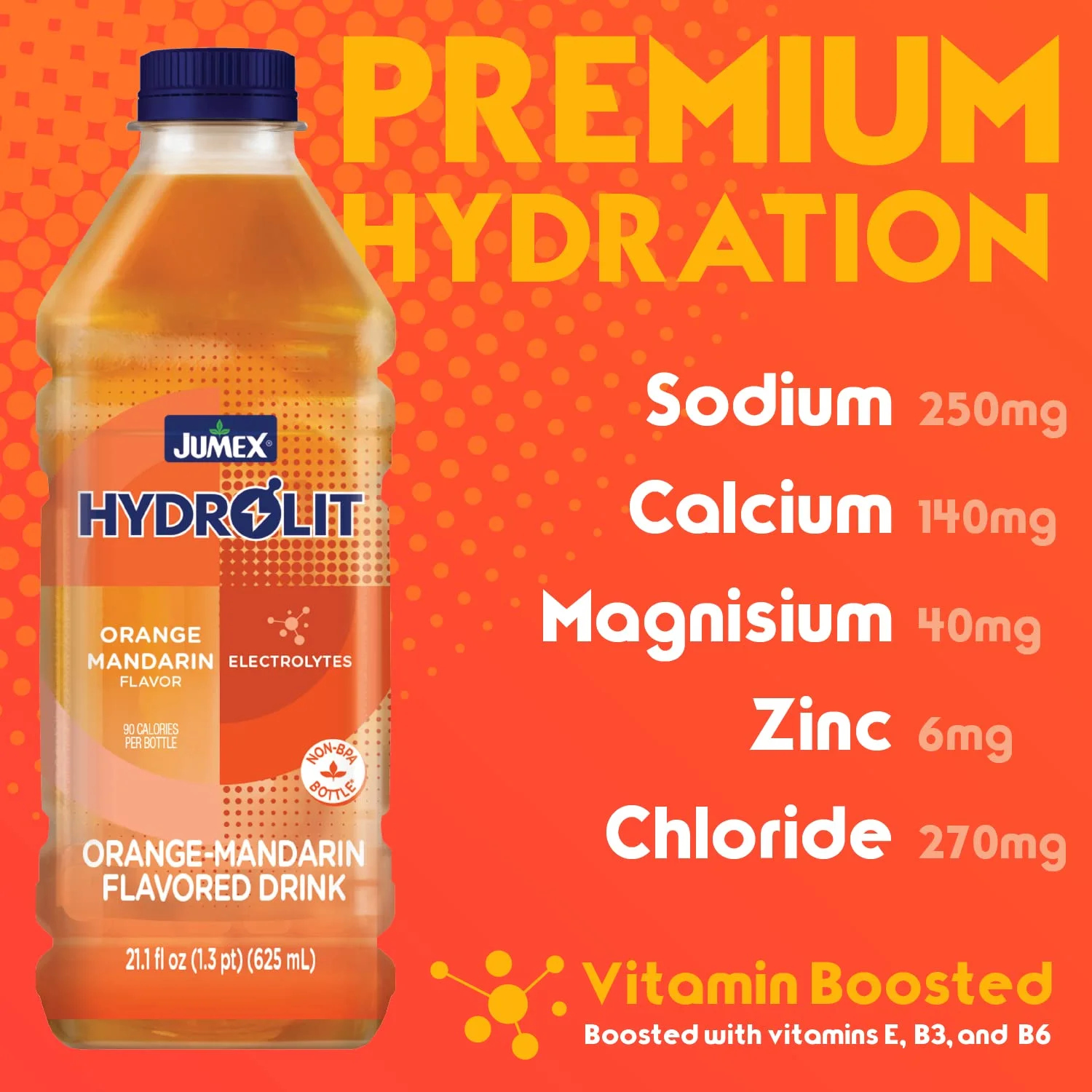 Jumex Hydrolit Quick Rehydration And Recovery Beverage, Natural Orange-Mandarin Flavor, 21.1 Fl Oz Bpa-Free Bottle, 12-Pack