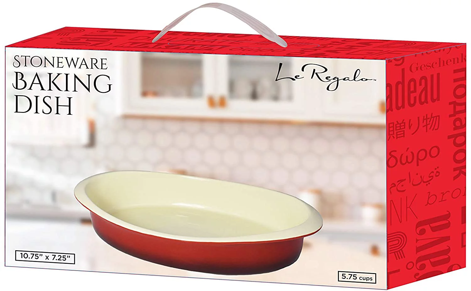 Le Regalo Bakeware, Stoneware, Freezer and Dishwasher Safe Oval Red Baking Dish Size: 12