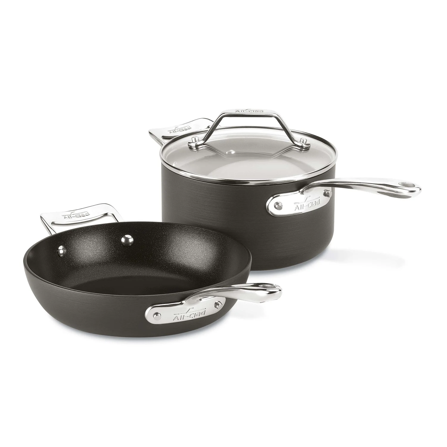 All-Clad Essentials Hard Anodized Nonstick Cookware Set, 2-Piece Fry & Sauce Pan with Lid, 8.5