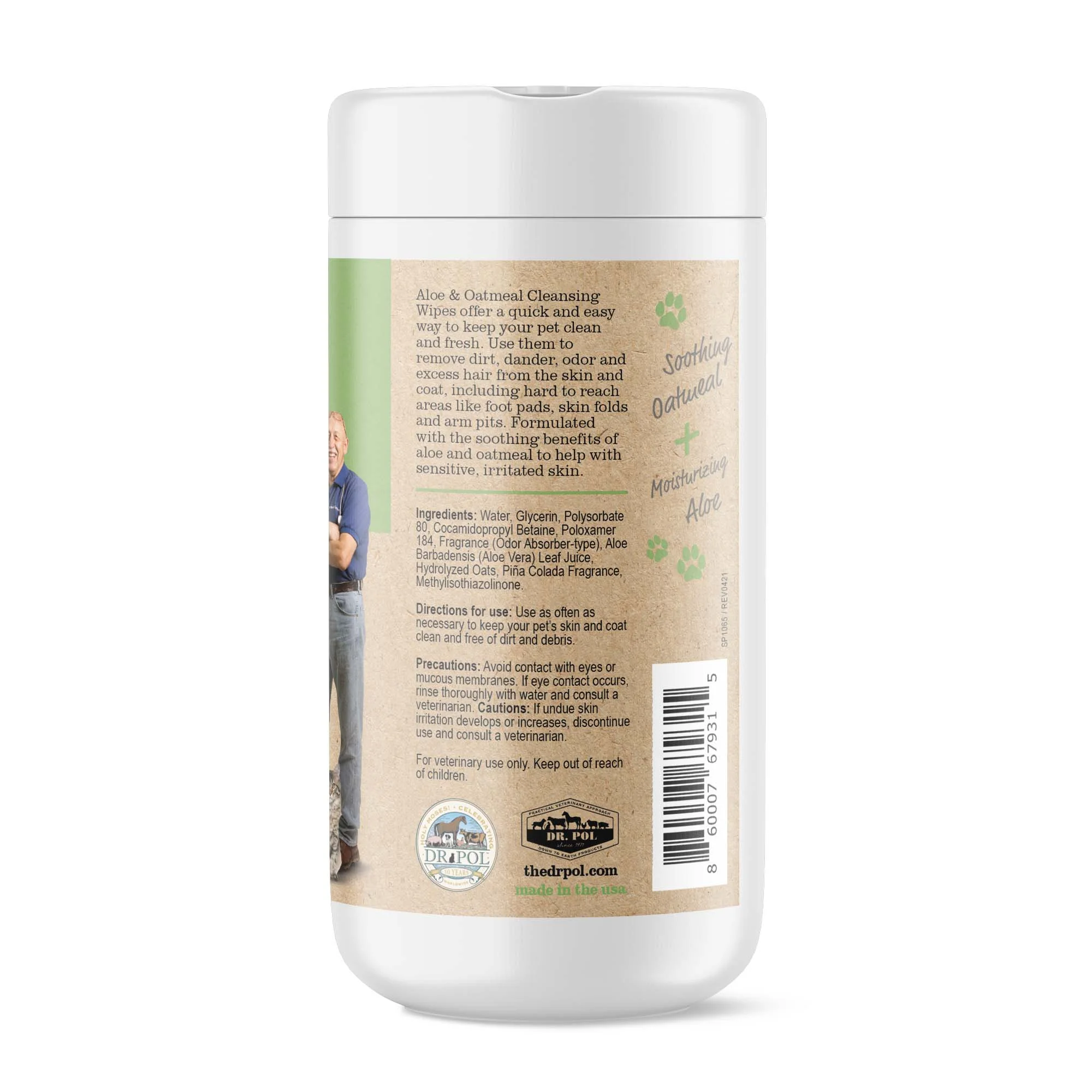 Dr. Pol Aloe Oatmeal Cleansing Wipes for Dogs and Cats 60 Count