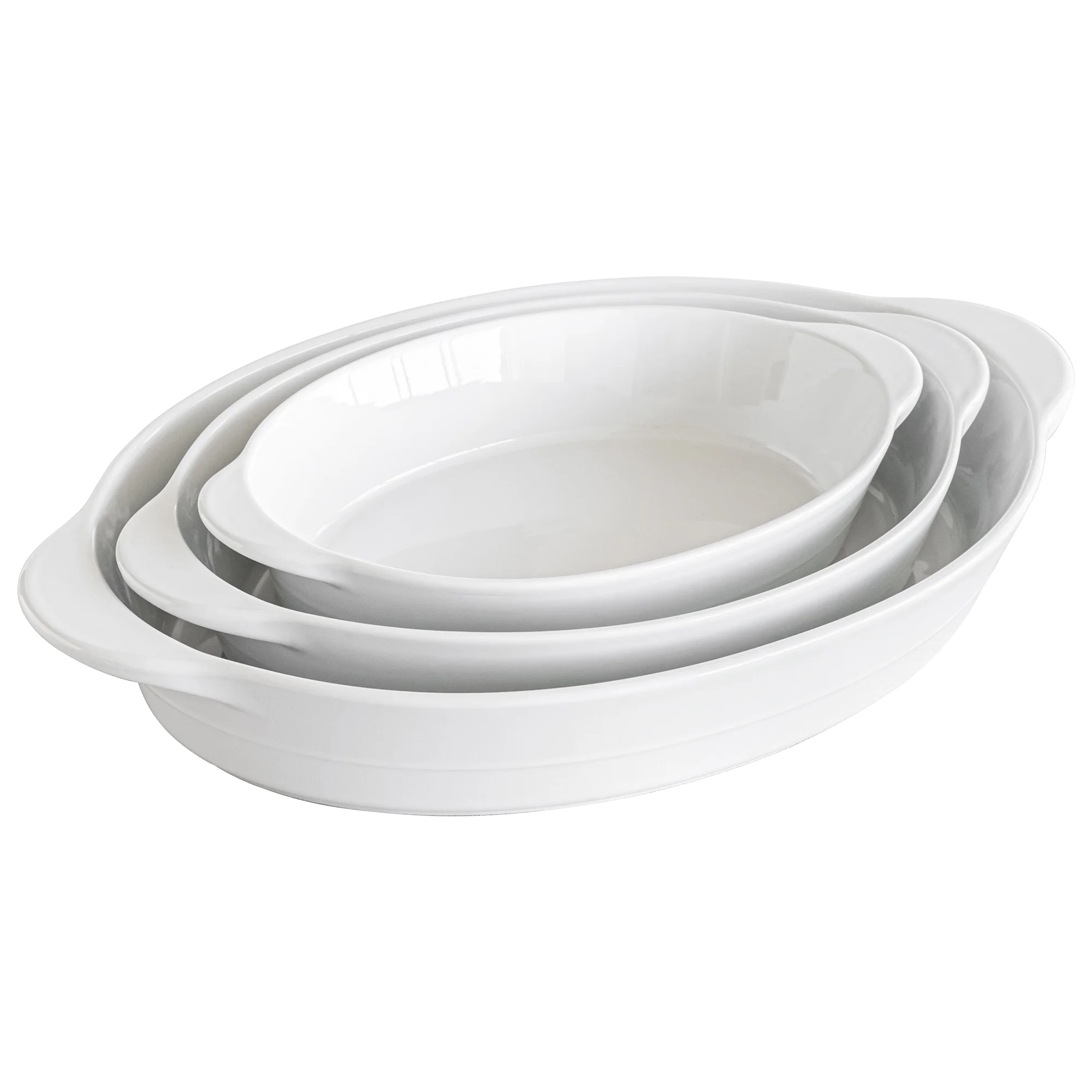 Over and Back Set of 3 White Porcelain Handled Oval Bakers