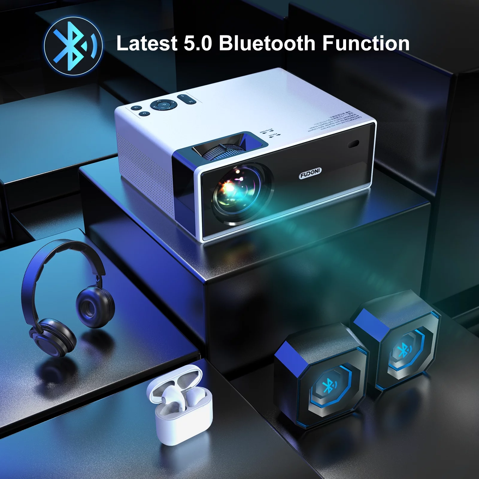 Fudoni WiFi Bluetooth Native 1080P Projector, 10000LM Full HD Movie Projector, LCD 5D Technology 300