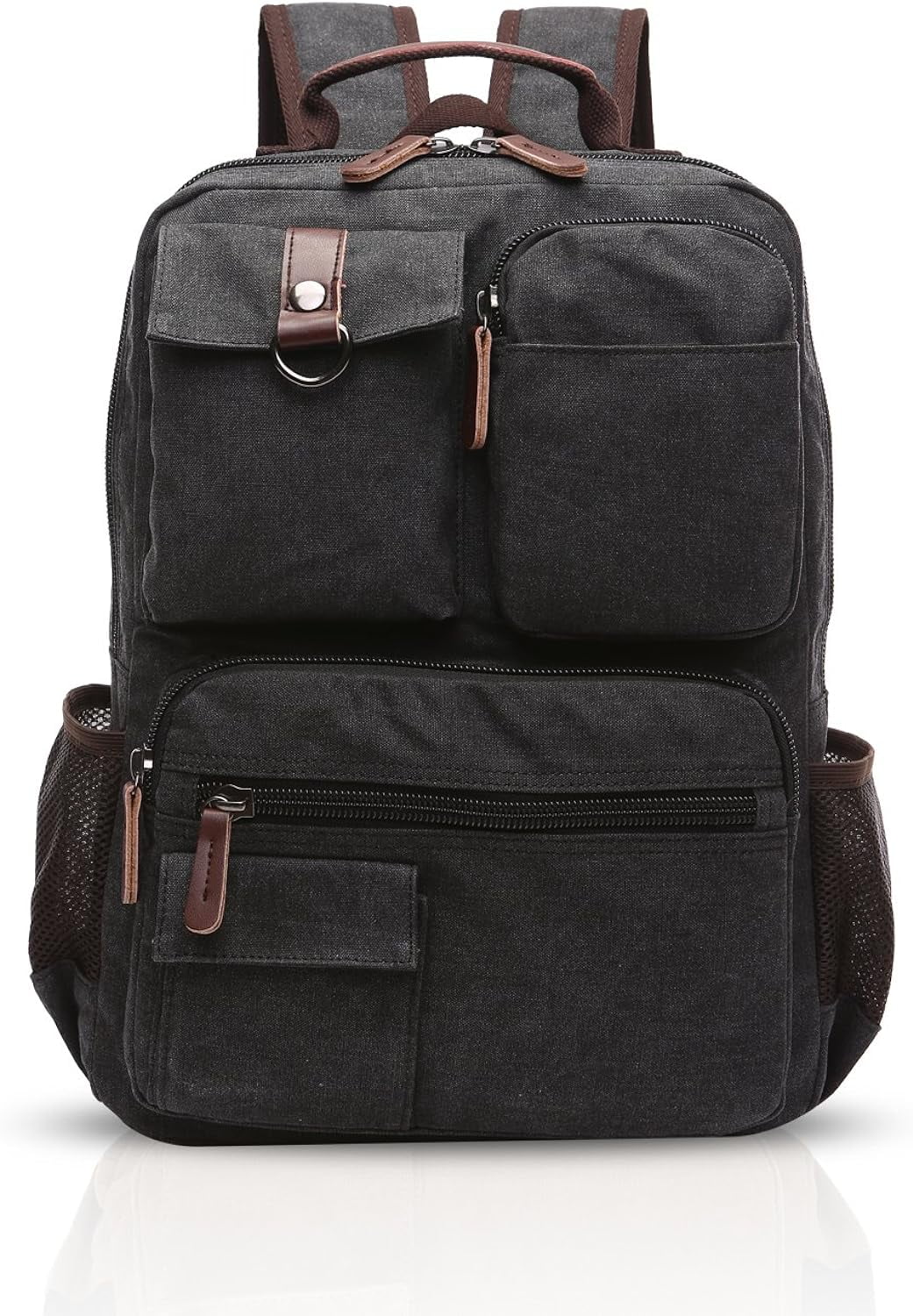 Retro Backpack Men Business Laptop Bag Student Multi-pocket Rucksack Outdoor Travel Daypack Breathable Canvas,Black