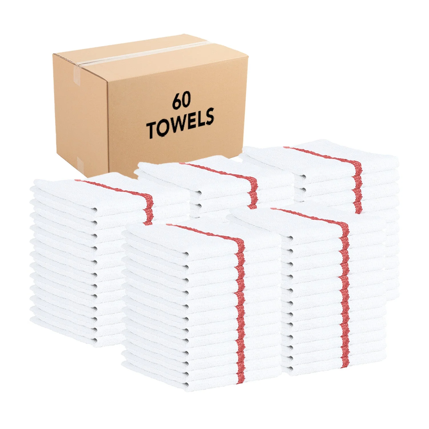 Arkwright Bar Mop Towels (16x19, (Bulk Case of 60), Cotton, White with Red Stripe
