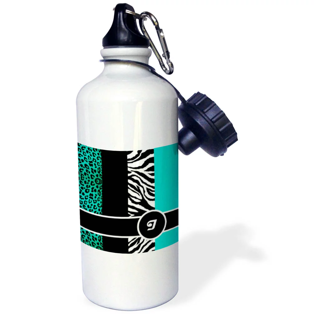 Elegant Animal Print Monogram - Teal I 21 oz Sports Water Bottle wb-35566-1