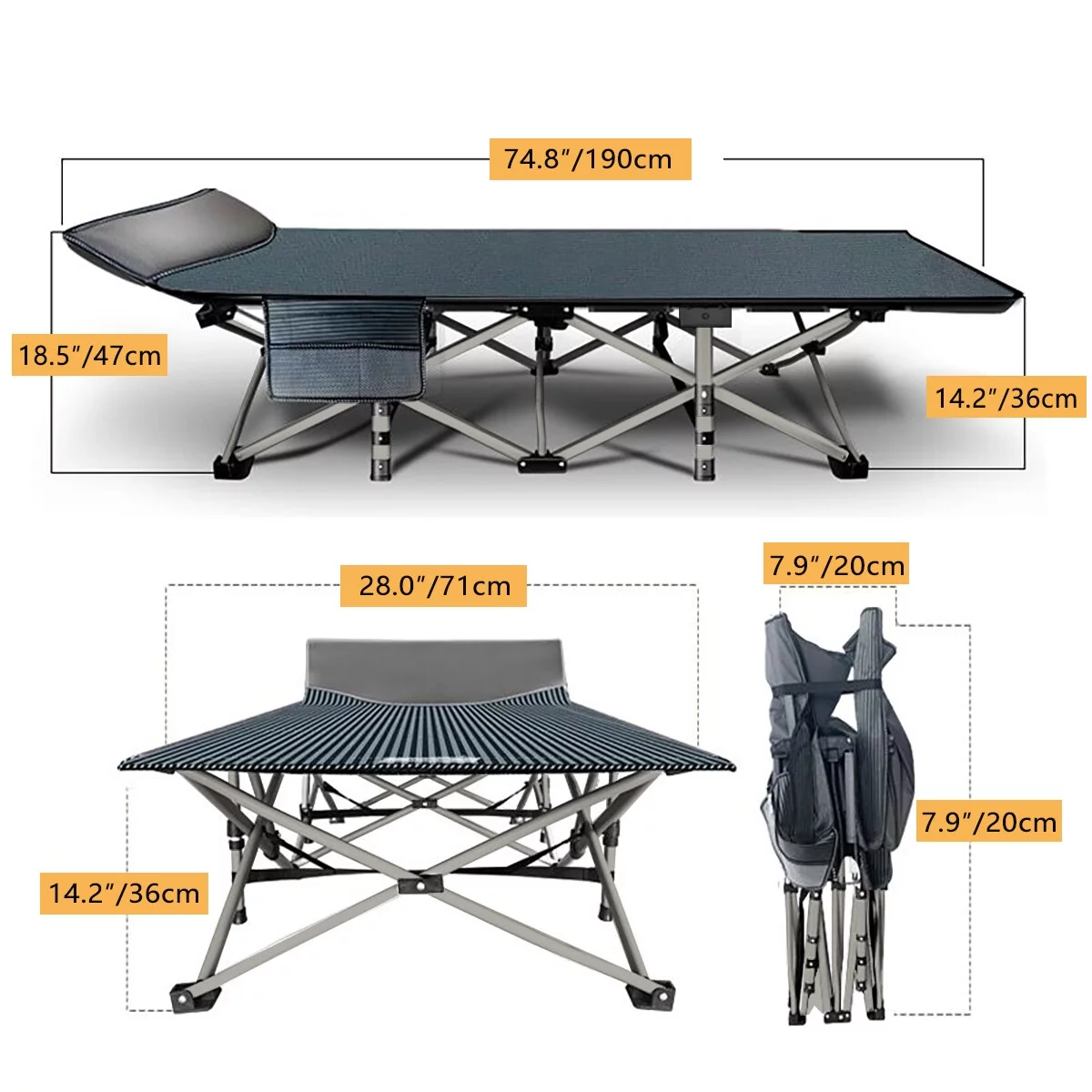 FICISOG Adults  Folding Camping Cots Strong Heavy Duty Wide Sleeping Cots with Carry Bag & Mattress