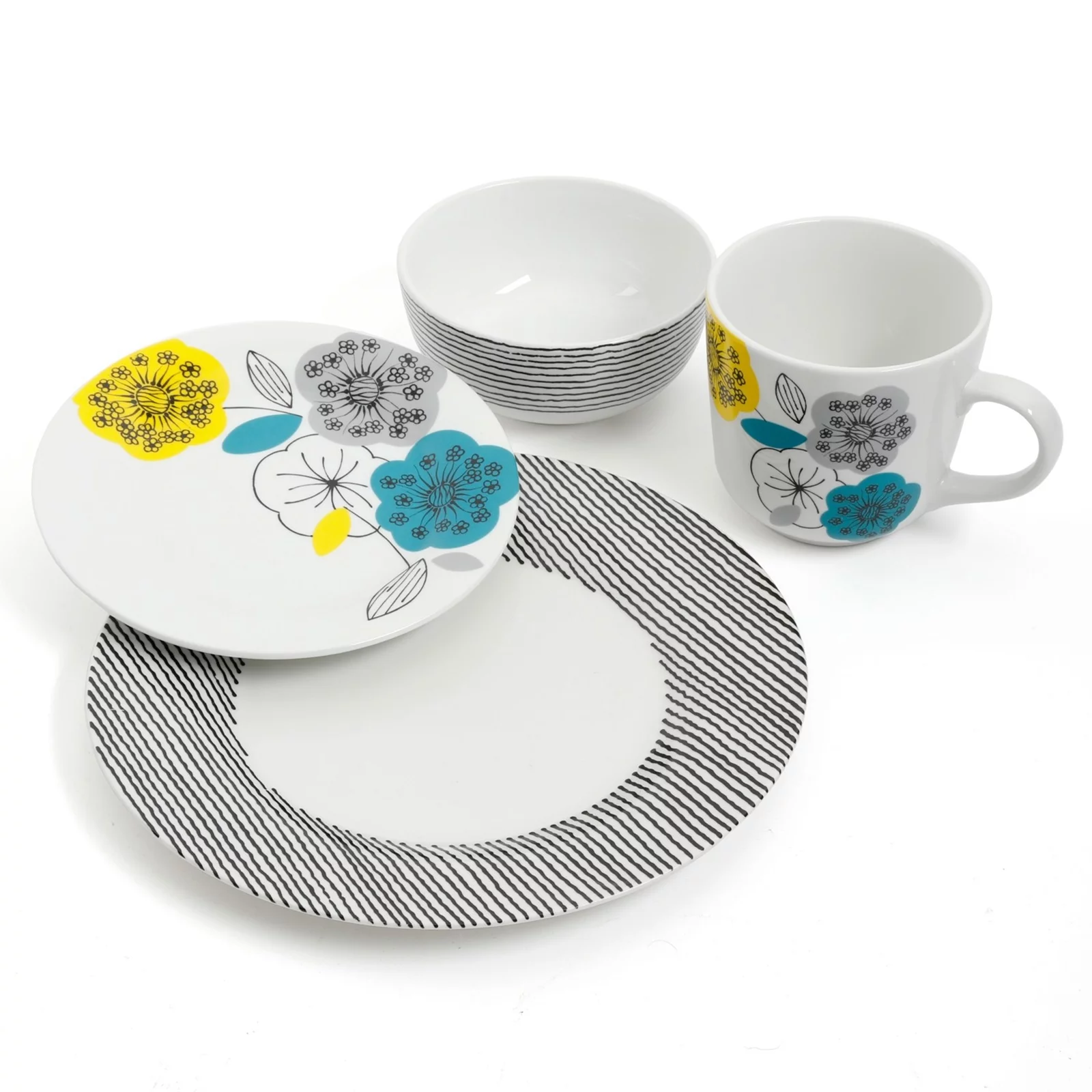 Gibson Home Marigold 16 Piece Fine Ceramic Dinnerware Set, Service for 4