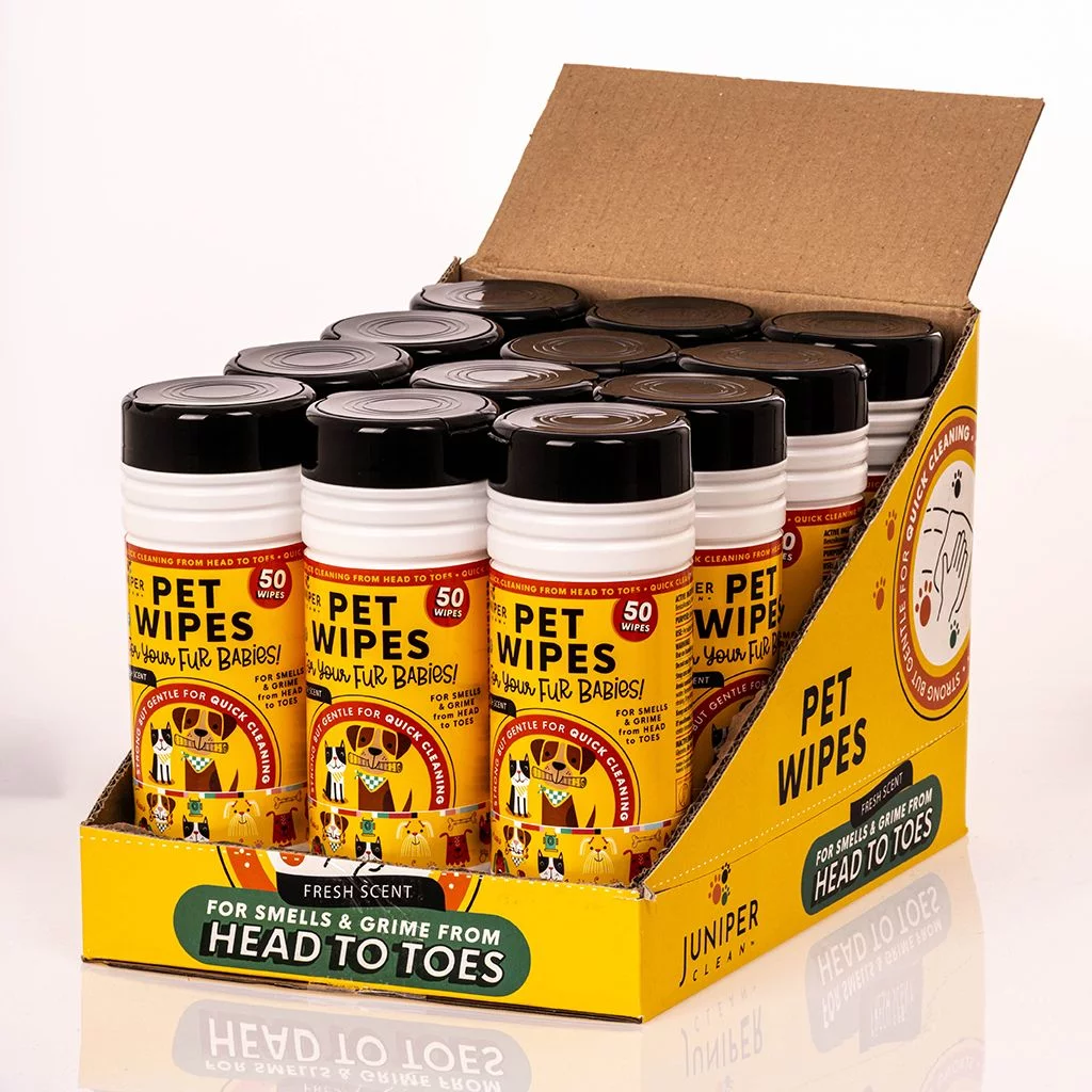 Juniper CLEAN, Pet Wipes for Pets Cleansing, Wipes for Dogs & Puppies-Mild & Soothing Dog Grooming Wipes, Safe to Use from Head to Toes, 50 Count (Pack of 12)