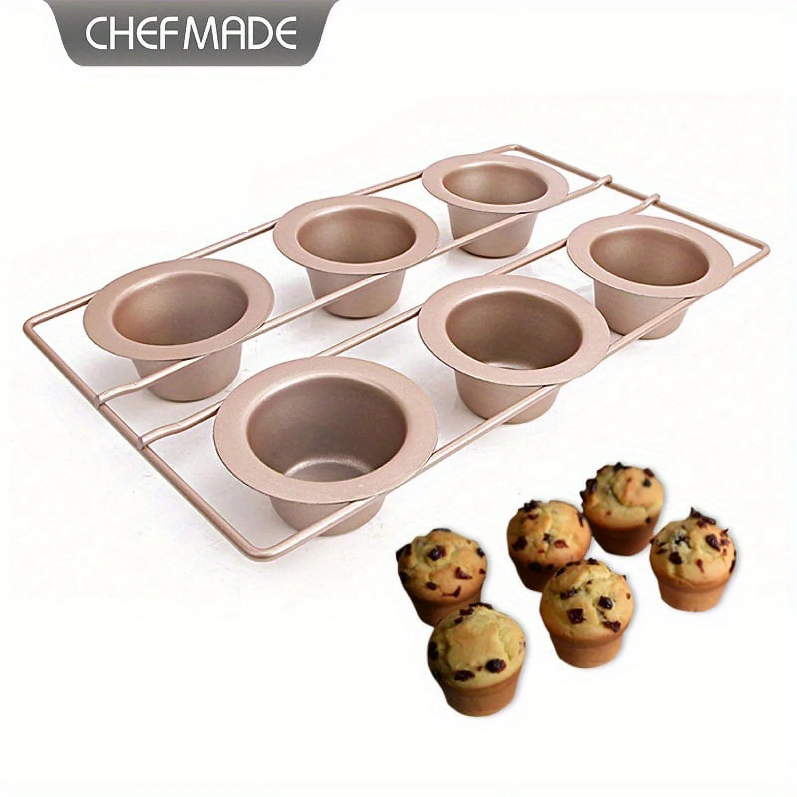 CHEFMADE 6 Cup Popover Pan (8.76''x15.2''), Non-Stick Cupcake Pan, Carbon Steel Cake Pan With Stand, Pudding Pan, Baking Tools For Oven, Kitchen Gadgets, Kitchen Accessories, Household Items