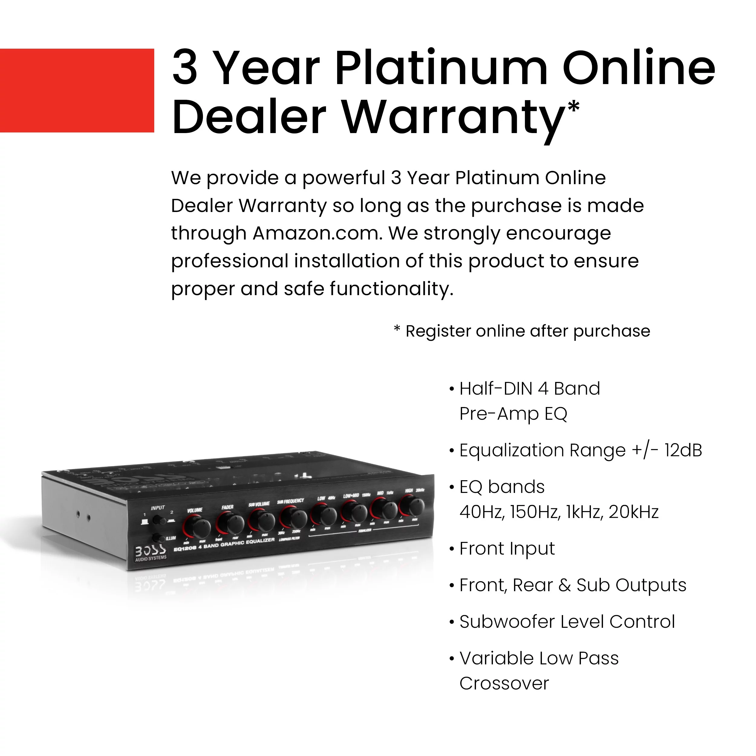 NEW BOSS EQ1208 4-Band Preamp Car Audio Equalizer w/ Subwoofer Sub Output EQ Out