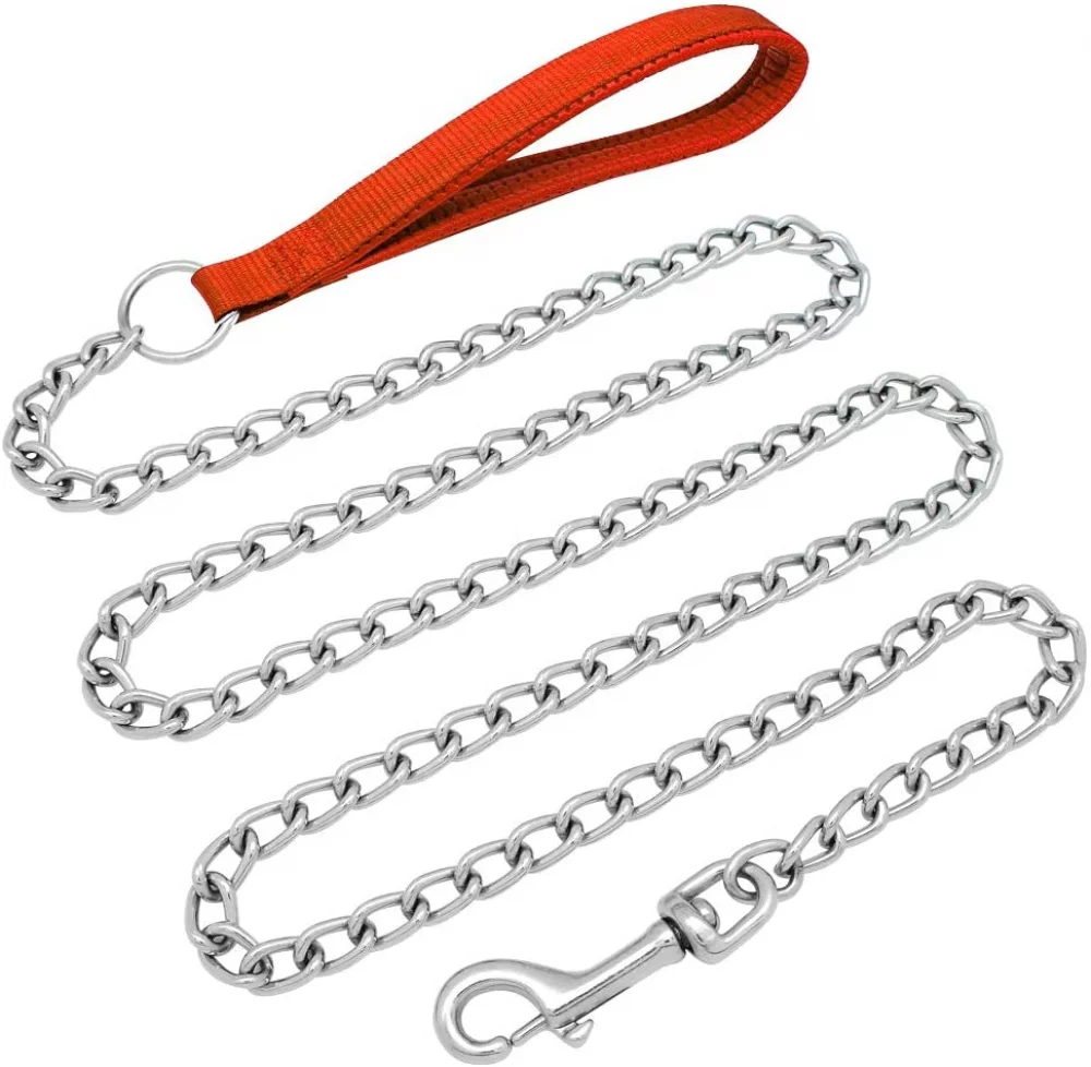 Length Approx. 3.9ft Length 2.0mm Width Chain Heavy Duty Dog Leash - Padded Foam Handle Lead - Perfect Basic Leash for Small and Medium Pets Walking, Traffic Training and Travel