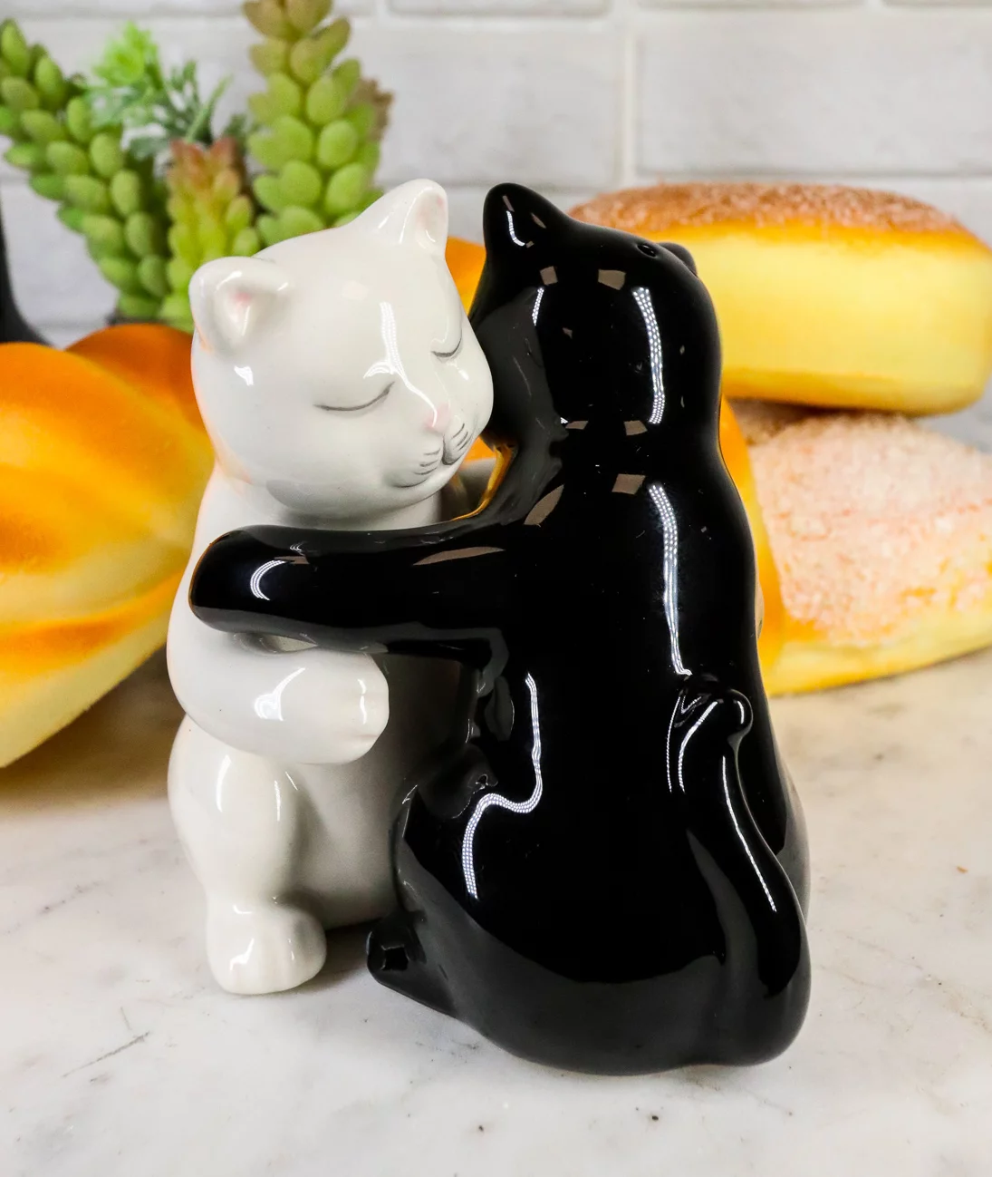 Ebros Colorful Ceramic Black White Cat Couple Hugging Dancing Salt Pepper Shaker