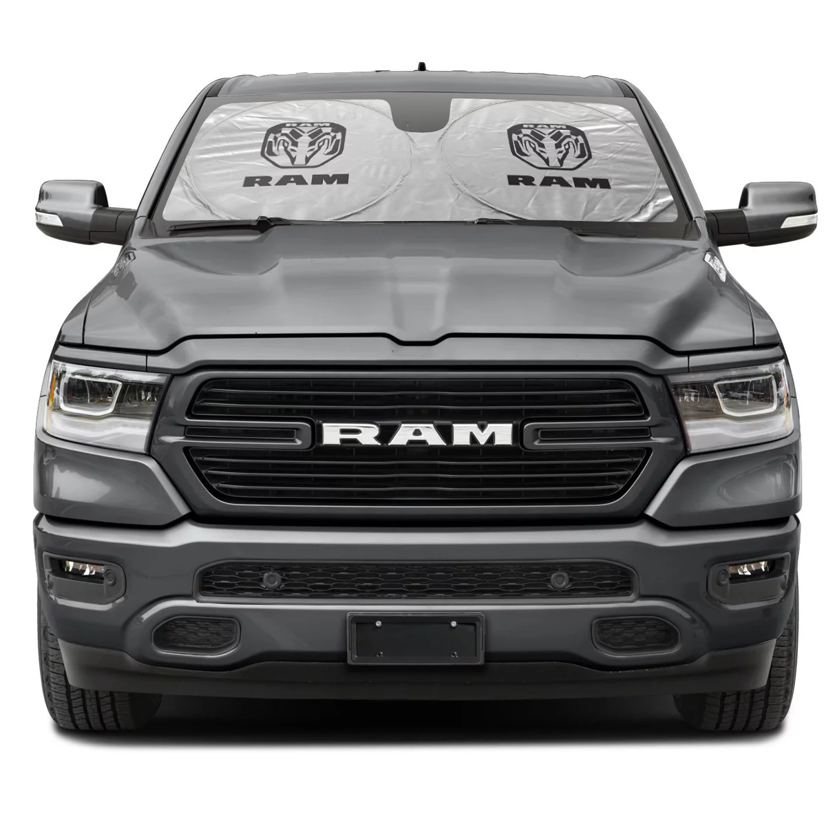 RAM New Logo Universal Fit One-Piece Easy Folding Silver Reflective Fabric Windshield Sun Shade (size: 75.5