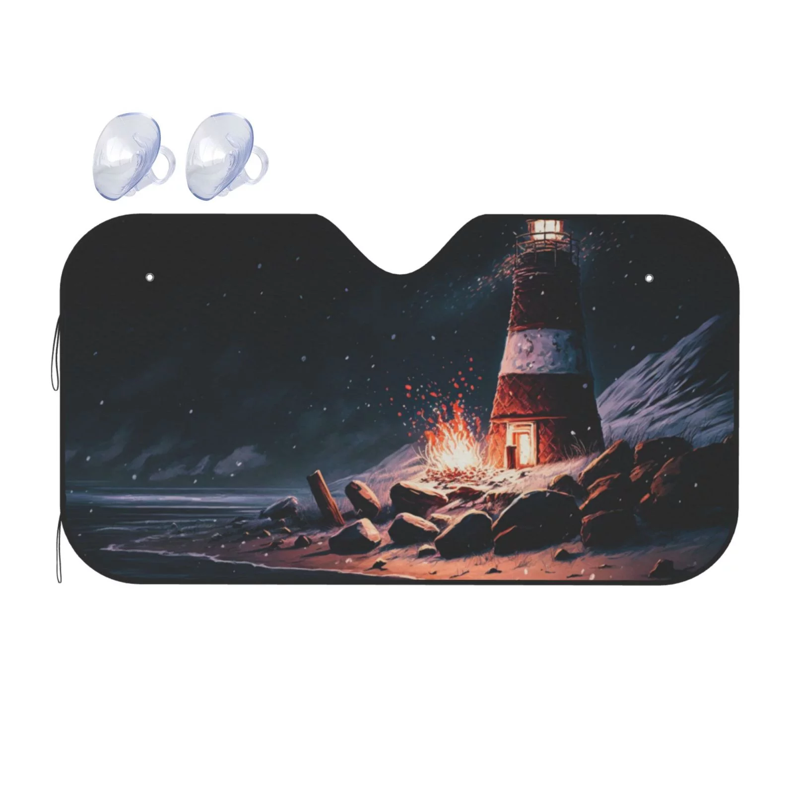 Car Sun Shade Windshield, Lighthouse Hand Drawing Automotive Front Window Sun Visor for Cars SUV Trucks-Sunshade Blocks Heat and Sun's UV Rays, Small Size