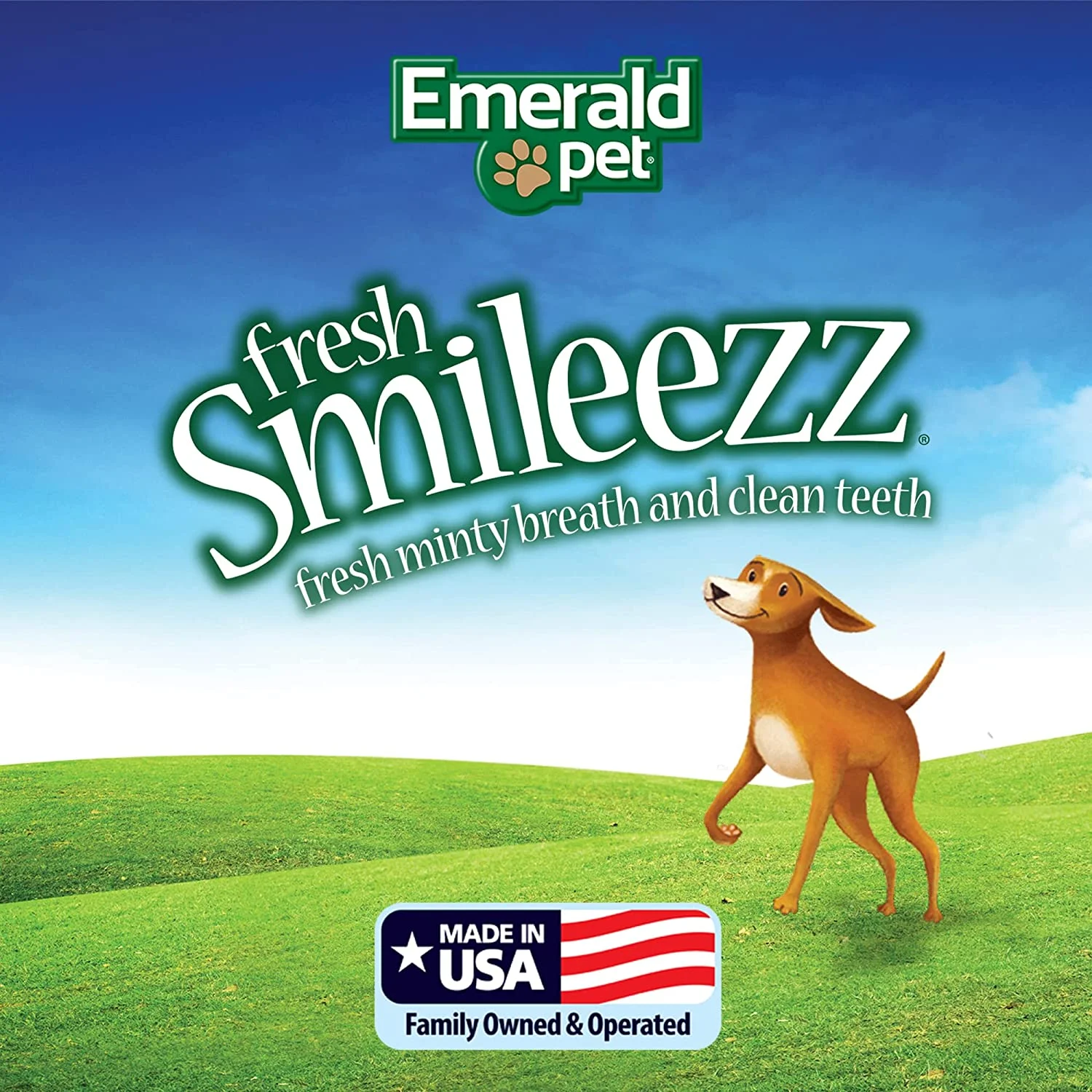 Emerald Pet Fresh Smileezz Grain Free Dog Dental Treats — Minty Fresh Breath and Clean Teeth for Puppies and Small Dog Breeds — Made in USA Small, 12 Oz