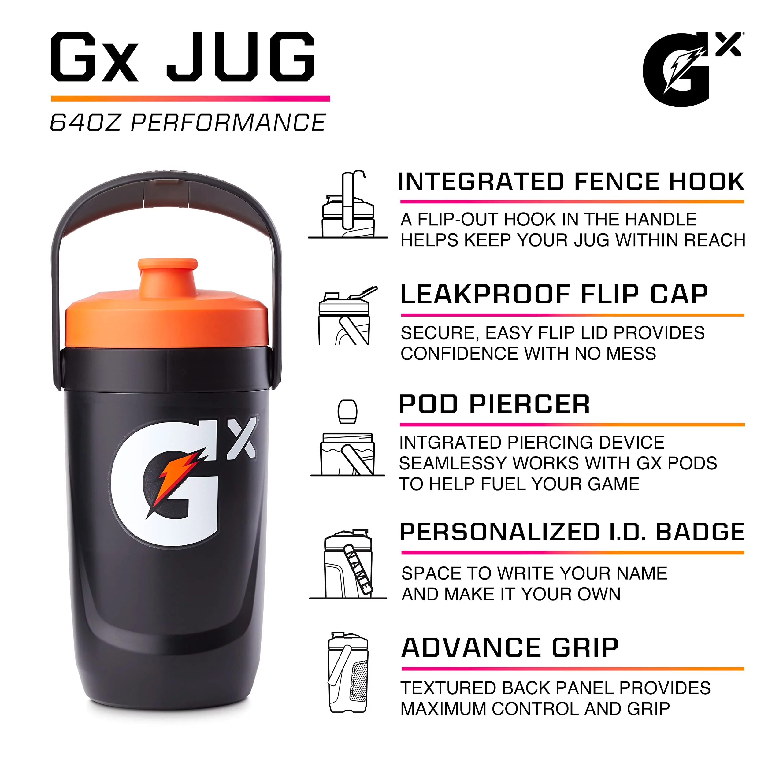Gatorade Gx Performance Jug, 64Oz, Leakproof, Non Slip Grip, Great For Athletes, Pink