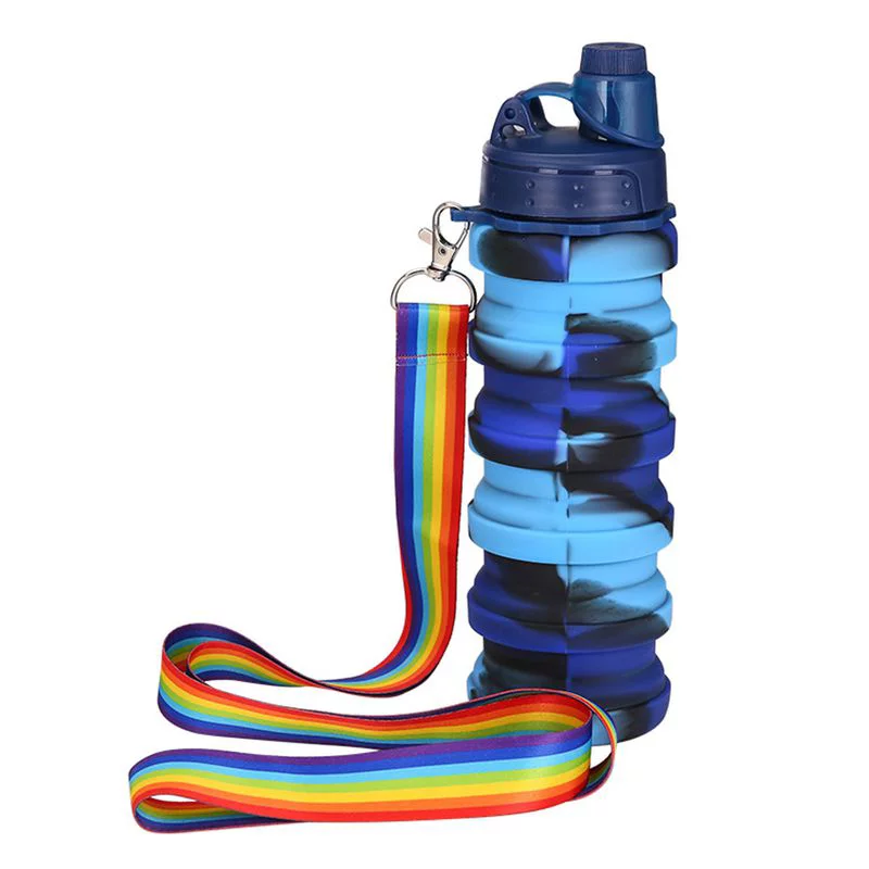 AkoaDa Collapsible Water Bottle, 500ML BPA-Free Silicone Five Height Level Bottle for Gym Camping & Outdoor Sports, The Gift for Girl and Boy(Blue)