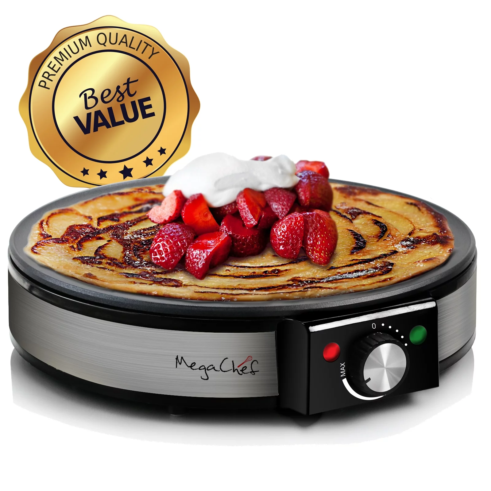MegaChef Nonstick Pancake and Crepe Maker Breakfast Griddle in Black and Stainless Steel