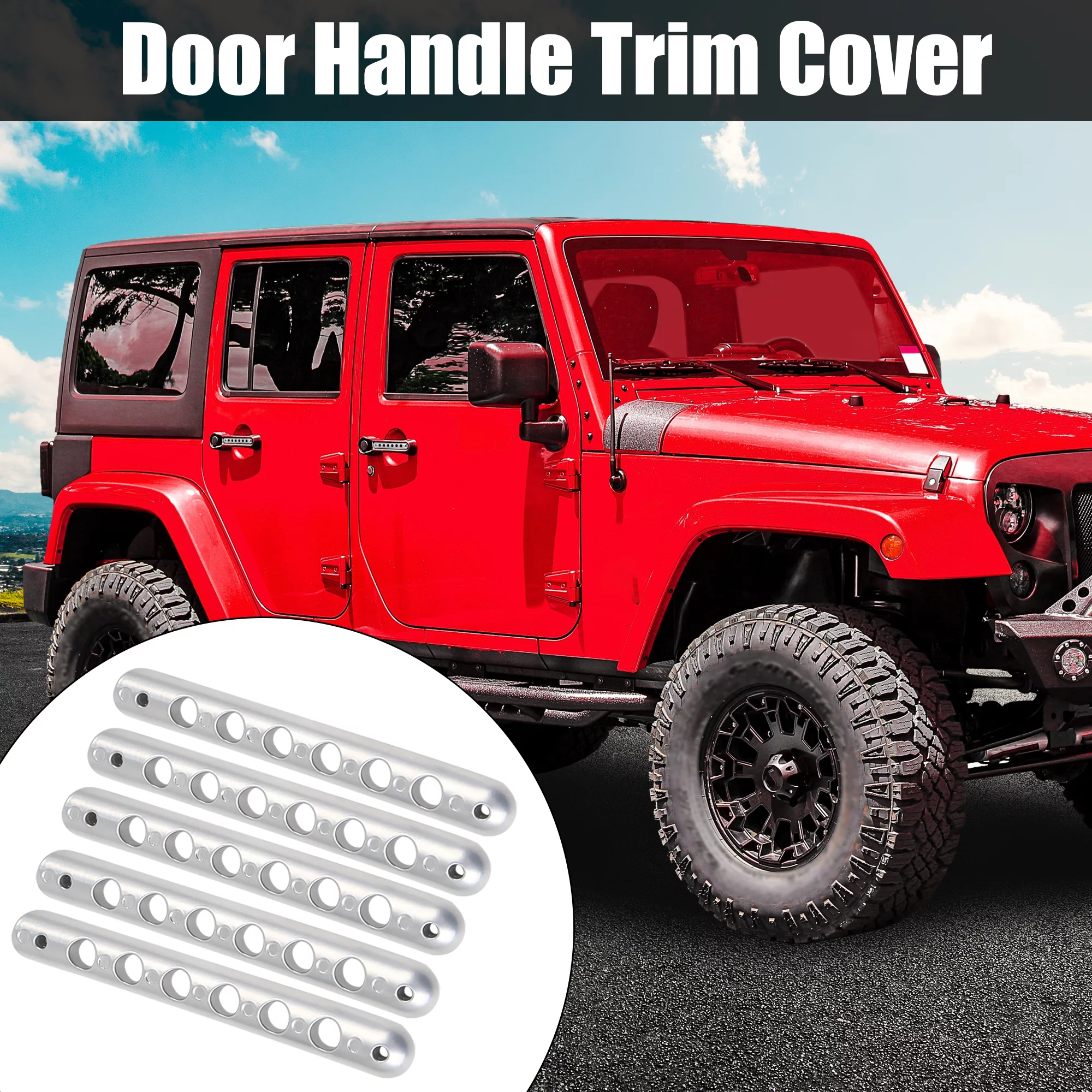 5 Pcs Silver Tone Door Handle Insert Strip Trim Covers for Jeep Wrangler 4-Door 2007-2018