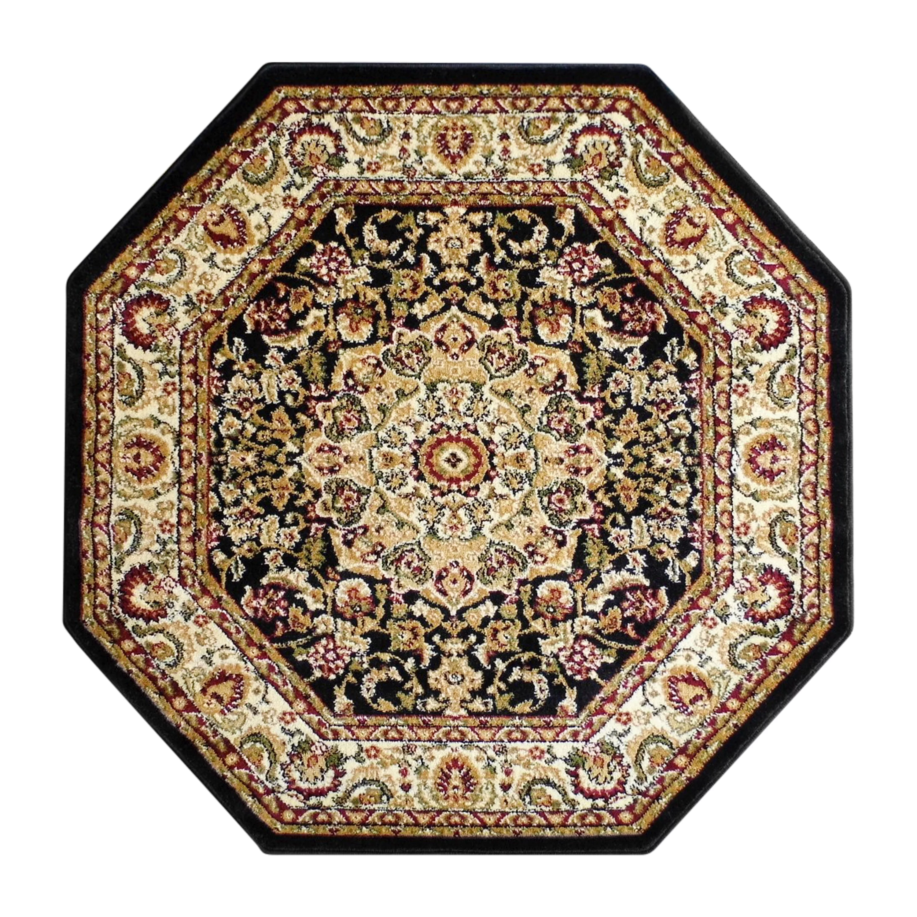BizChair Traditional Octagon Area Rug Design Bellagio 401 Black (5 Feet 3 Inch X 5 Feet 3 Inch) Octagon