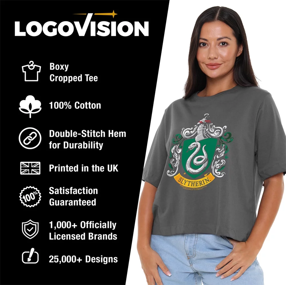 Harry Potter Slytherin Crest Women's Boxy Cropped T Shirt