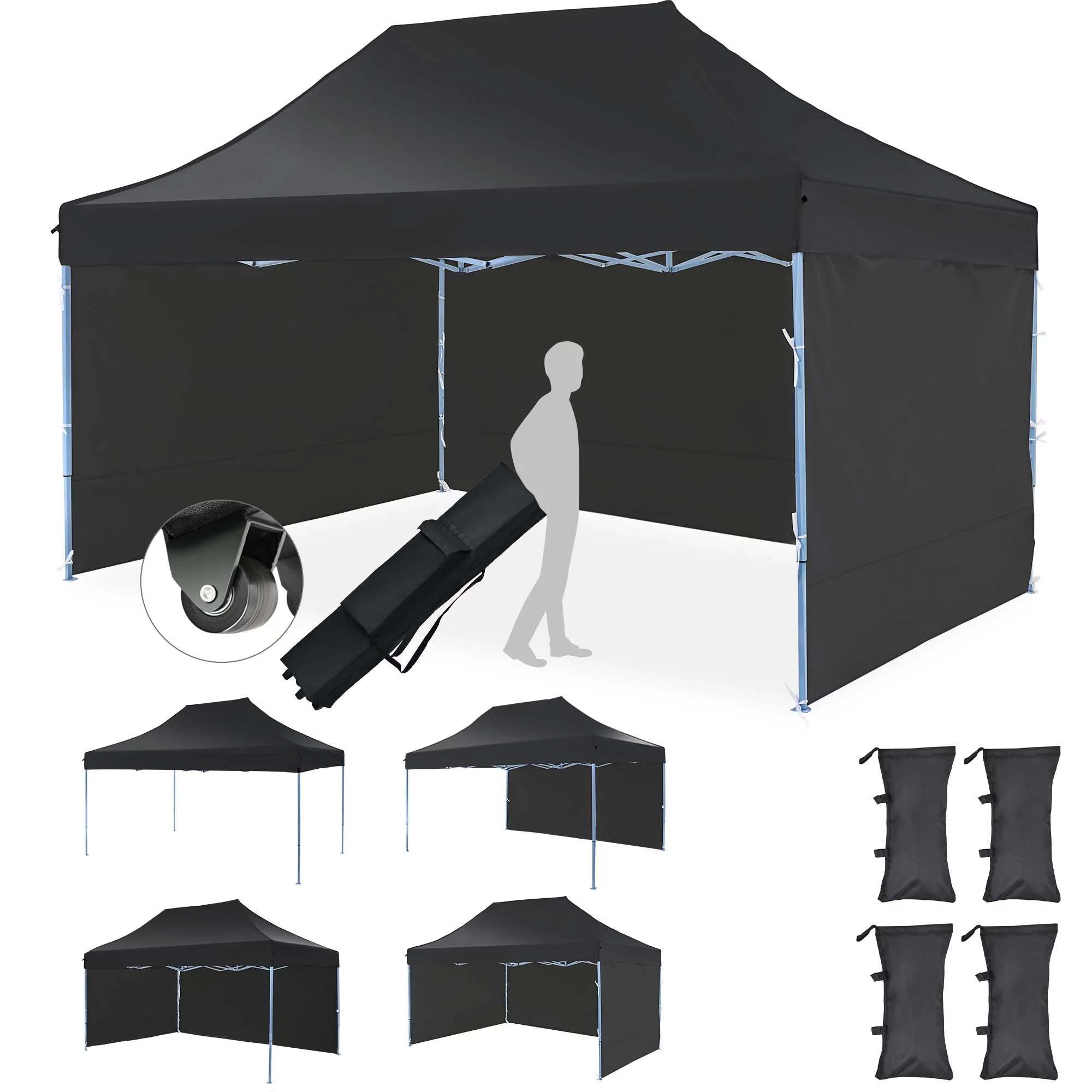 Texinpress 10x15ft Ez Pop up Commercial Canopy party Tent with Sidewalls, Black