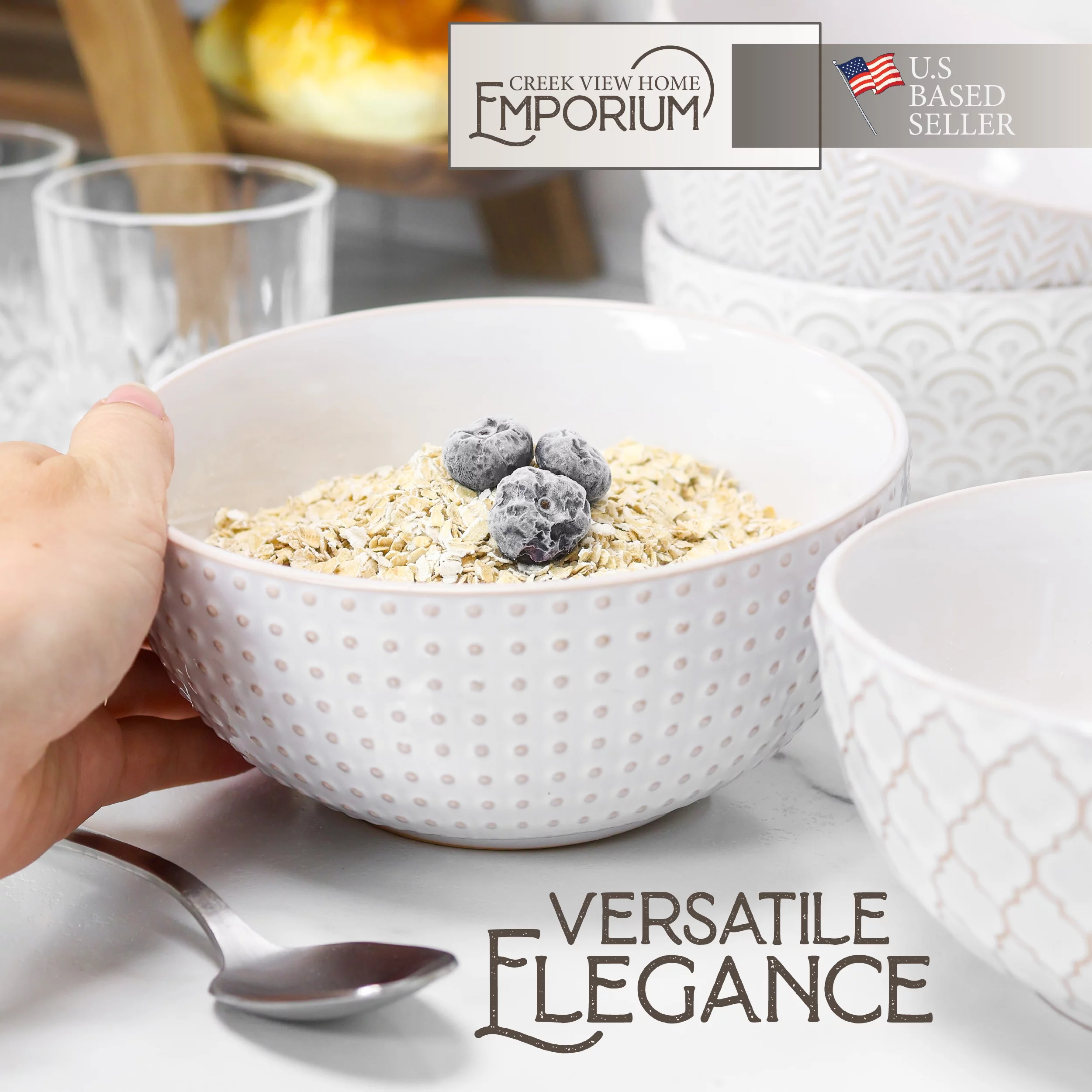 Creekview Home Emporium Soup Bowls 4 Pack - 6in White Embossed Stoneware Bowls