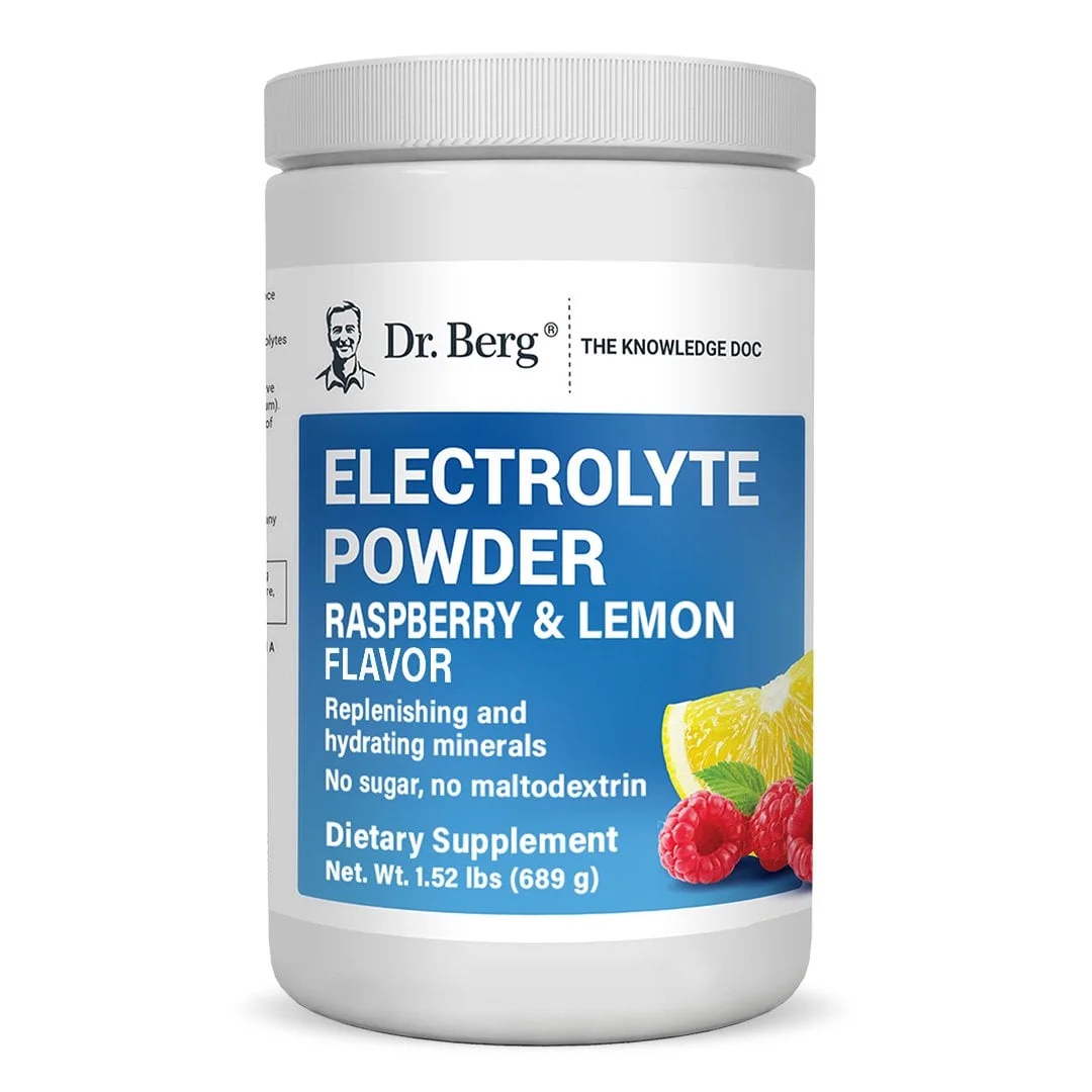 Dr. Berg Electrolyte Powder - Raspberry & Lemon Hydration Powder, 100 Servings