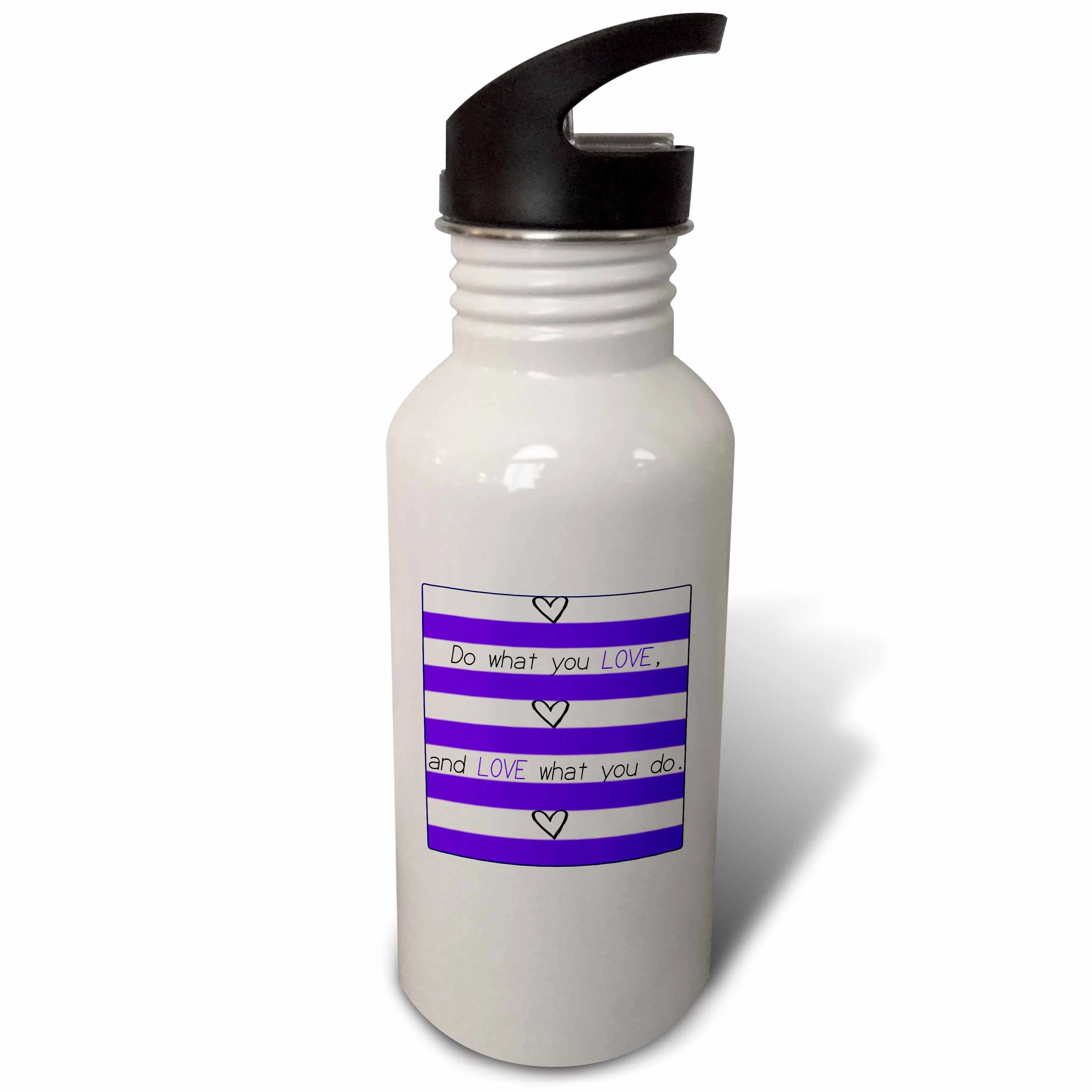 Do what you love and love what you do, purple and white stripes with hearts 21 oz Sports Water Bottle wb-173279-1