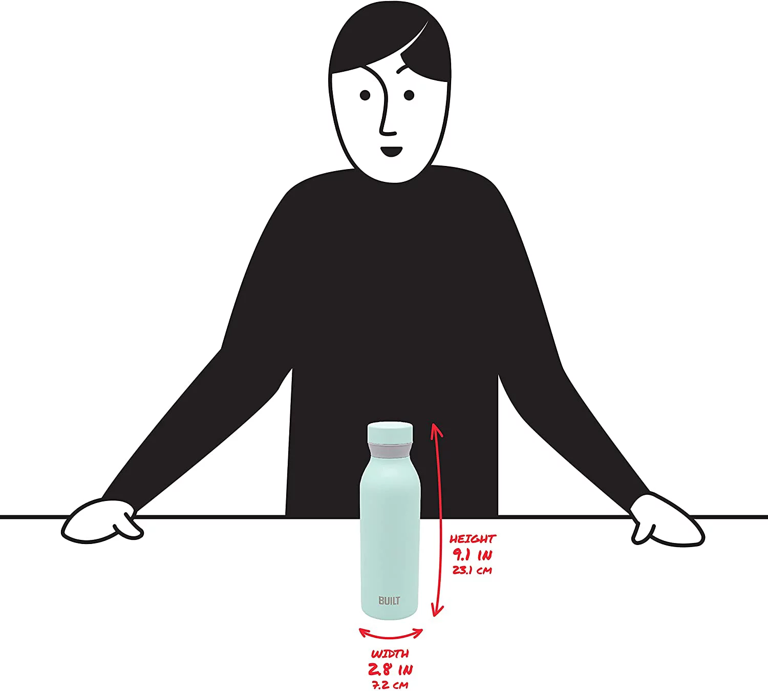 BUILT Cascade Water Bottle, 18 ounces, Black