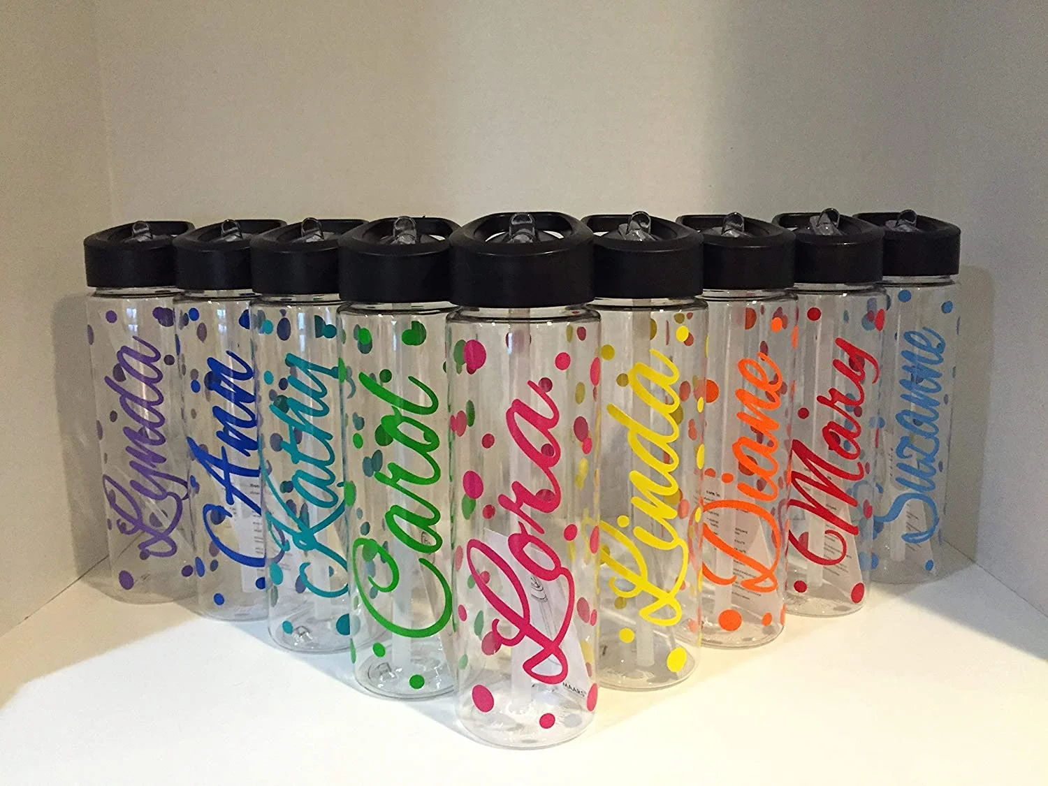 Personalized Pink Polka Dots Water Bottle