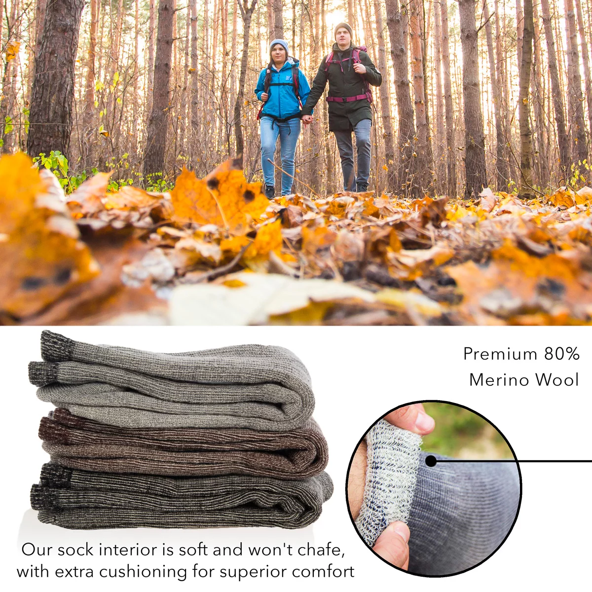 DG Hill 6 Pair Thermal 80% Merino Wool Socks Crew Winter Men’s Women’s Kids