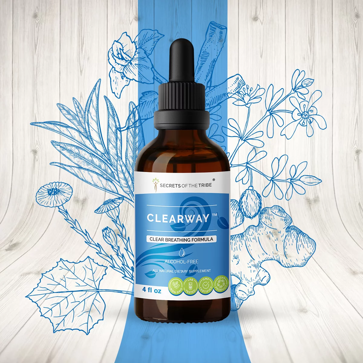Clearway Alcohol-FREE Extract, Tincture, Glycerite Licorice, Chaparral, Ginger, Thyme, Sage, Peppermint. Clear Breathing Formula 4 oz