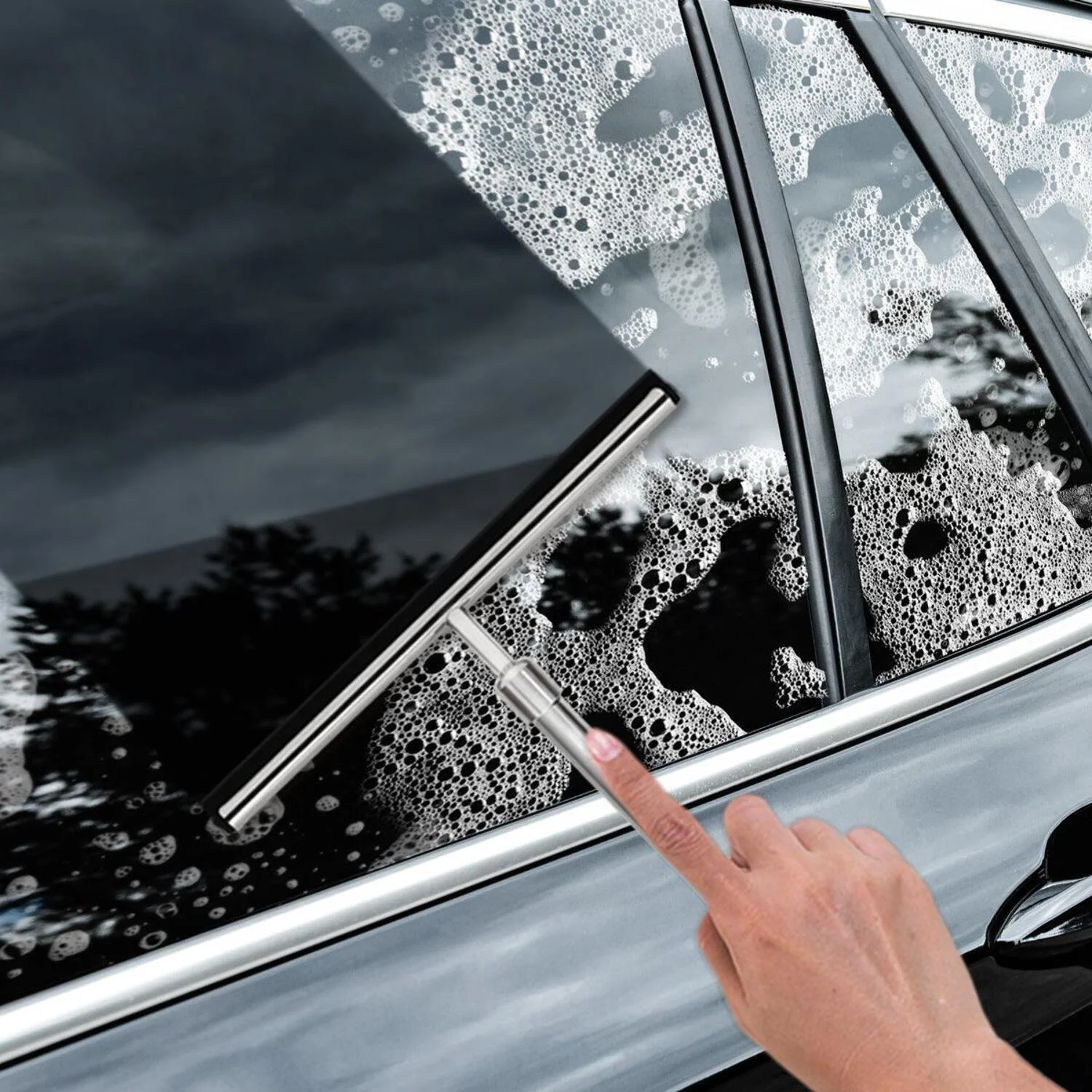 Stainless Steel Shower Squeegee with Telescoping Handle Extends to 23 Inches, From Grand Fusion