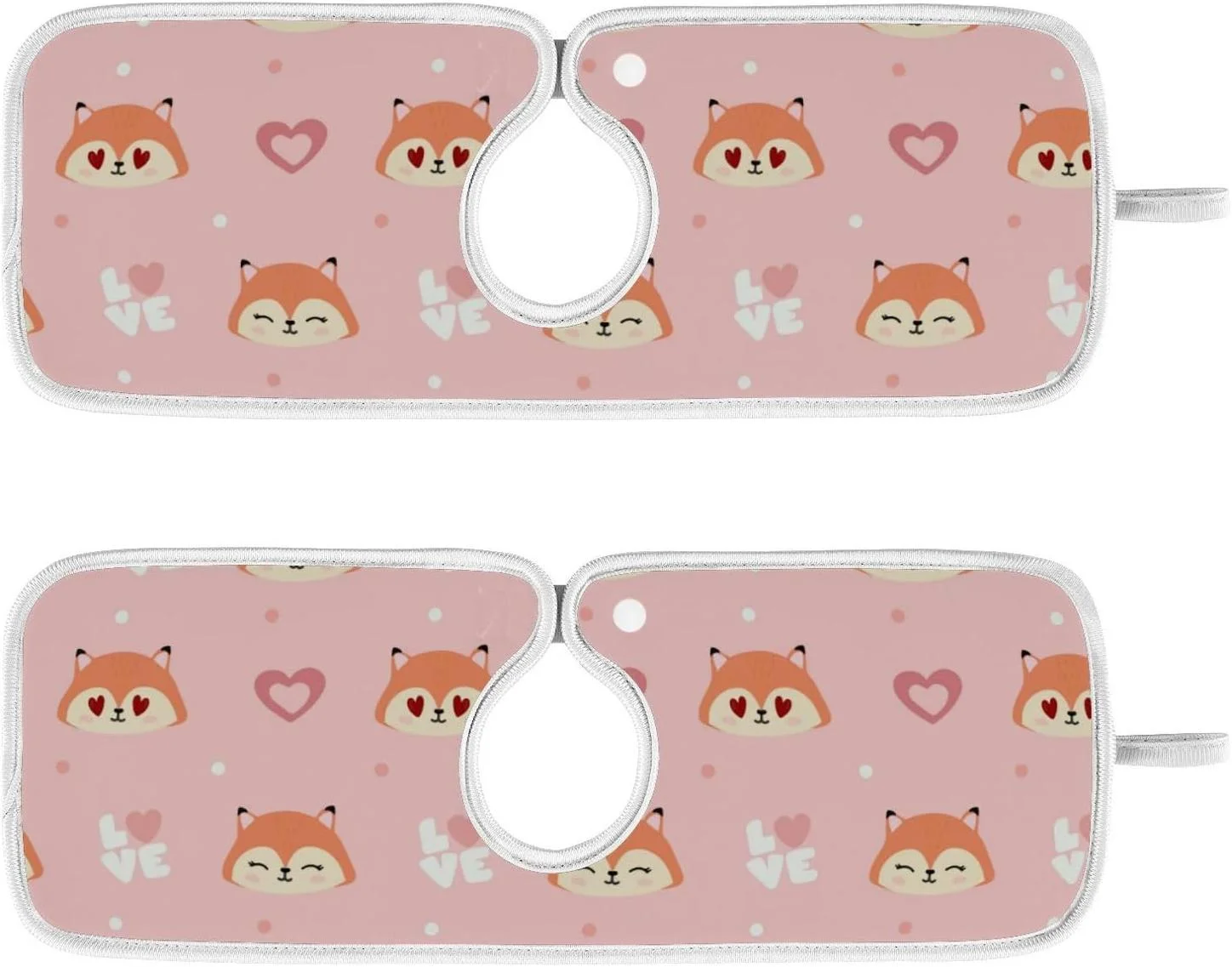 Coolnut 2 Pack Faucet Mats Splash Guard for Kitchen Sink,Foxes Hearts on Pink 23x5 Inch Super Absorbent Microfiber Sink Protector Mat, Kitchen Sink Mat Machine Washable Kitchen Sink Accessories