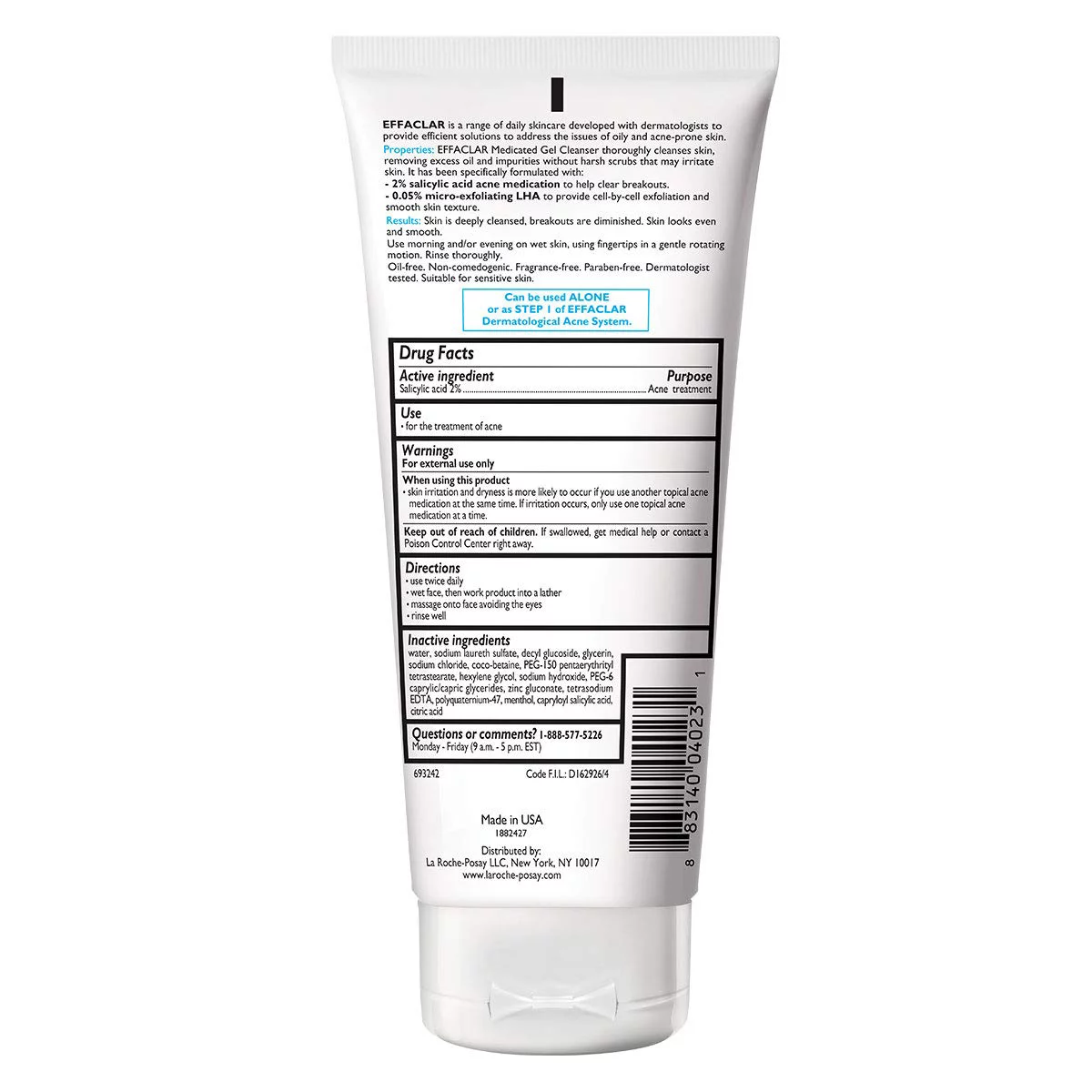 LA ROCHE-POSAY EFFACLAR MEDICATED GEL CLEANSER 3.4 OZ NWOB