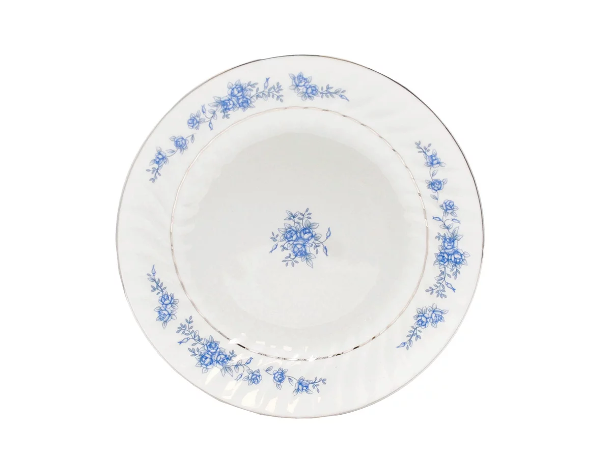 Lynns Paradise Royal Rose 8.25-Inch Soup Plate, Set of 24, ; 999 Fine Silver Trim, Embossed Swirl, Colorful Floral Print, Porcelain