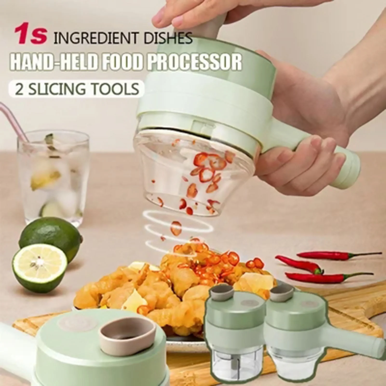 4 in 1 Handheld Electric Vegetable Chopper Multifunctional Garlic Chopper Rechargeable Mini Food Processor for Ginger Chili Onion