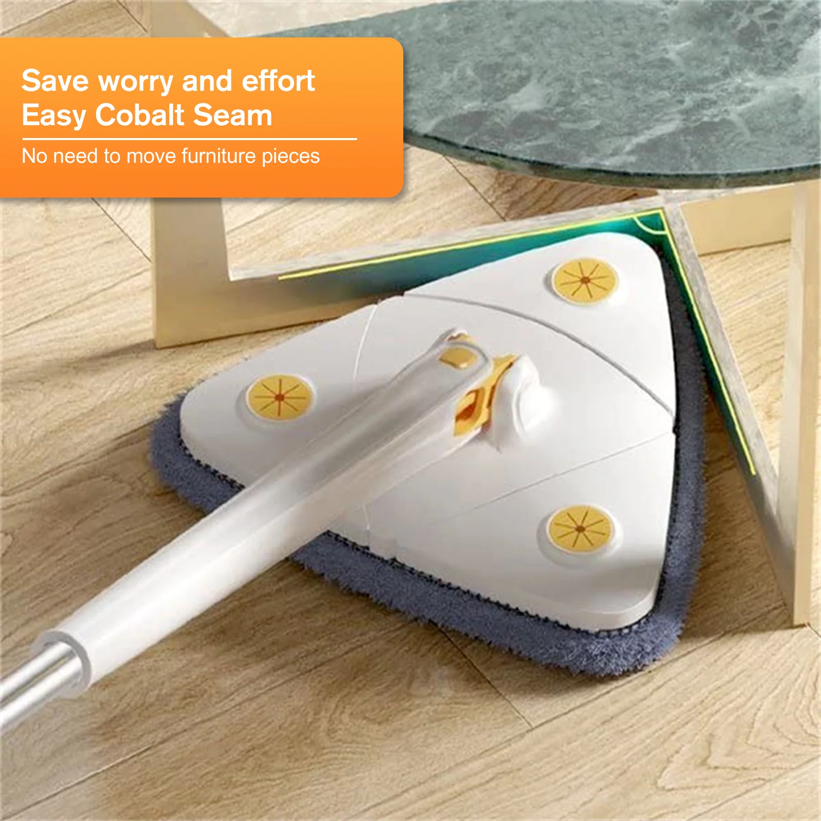 Homeika 360° Adjustable Cleaning Mop, Rotatable Triangle Mop with Push-Pull Squeezing, Dry & Wet Mop for Floor Windows Wall Ceiling Narrow Space, White