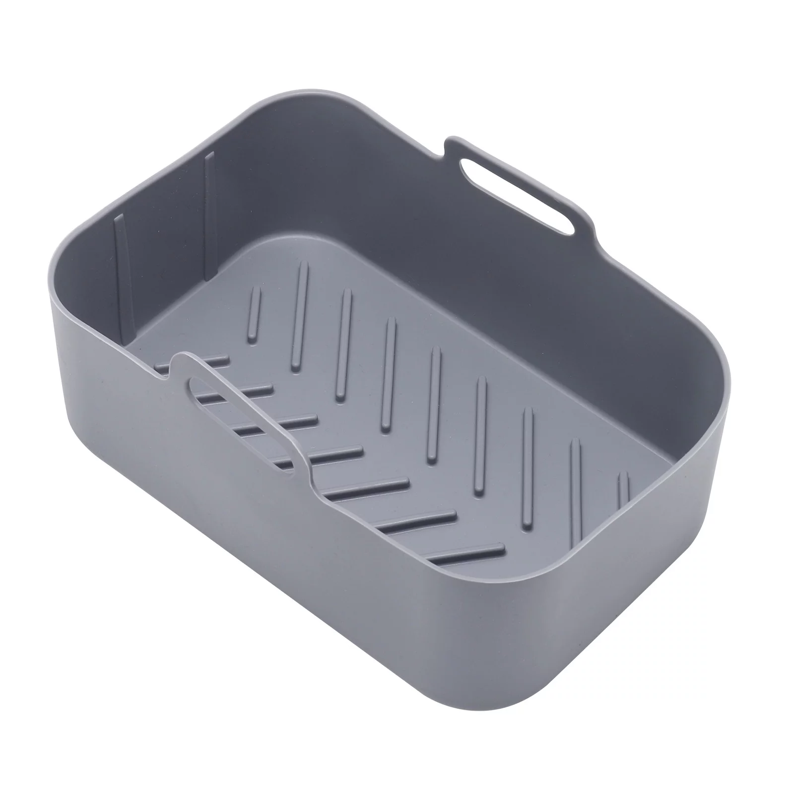 Uxcell Grey Silicone Air Fryer Pot with Handles Reusable Dual Basket Accessories 7.61