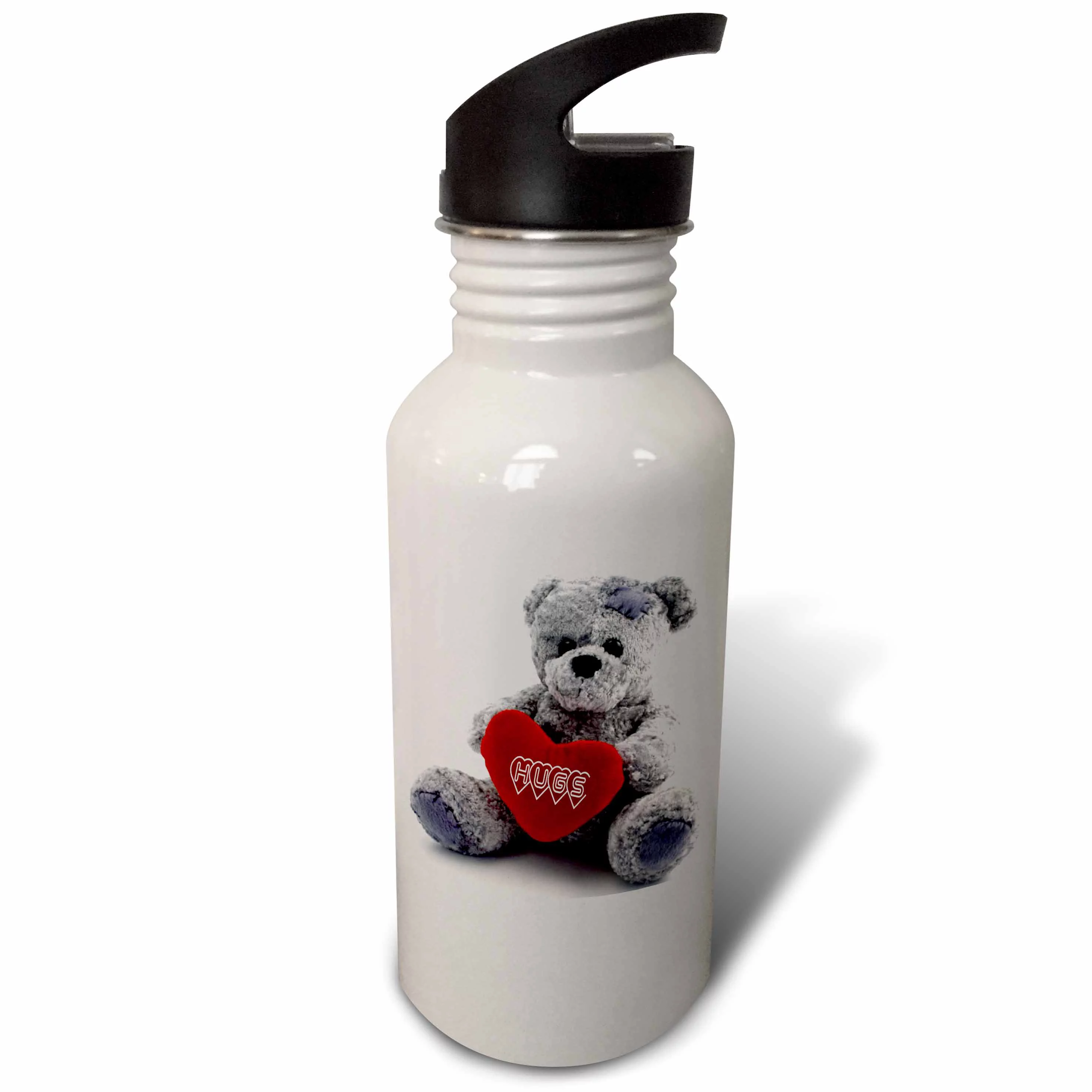 Gray Teddy Bear with Hugs on a Red Heart 21 oz Sports Water Bottle wb-76739-1