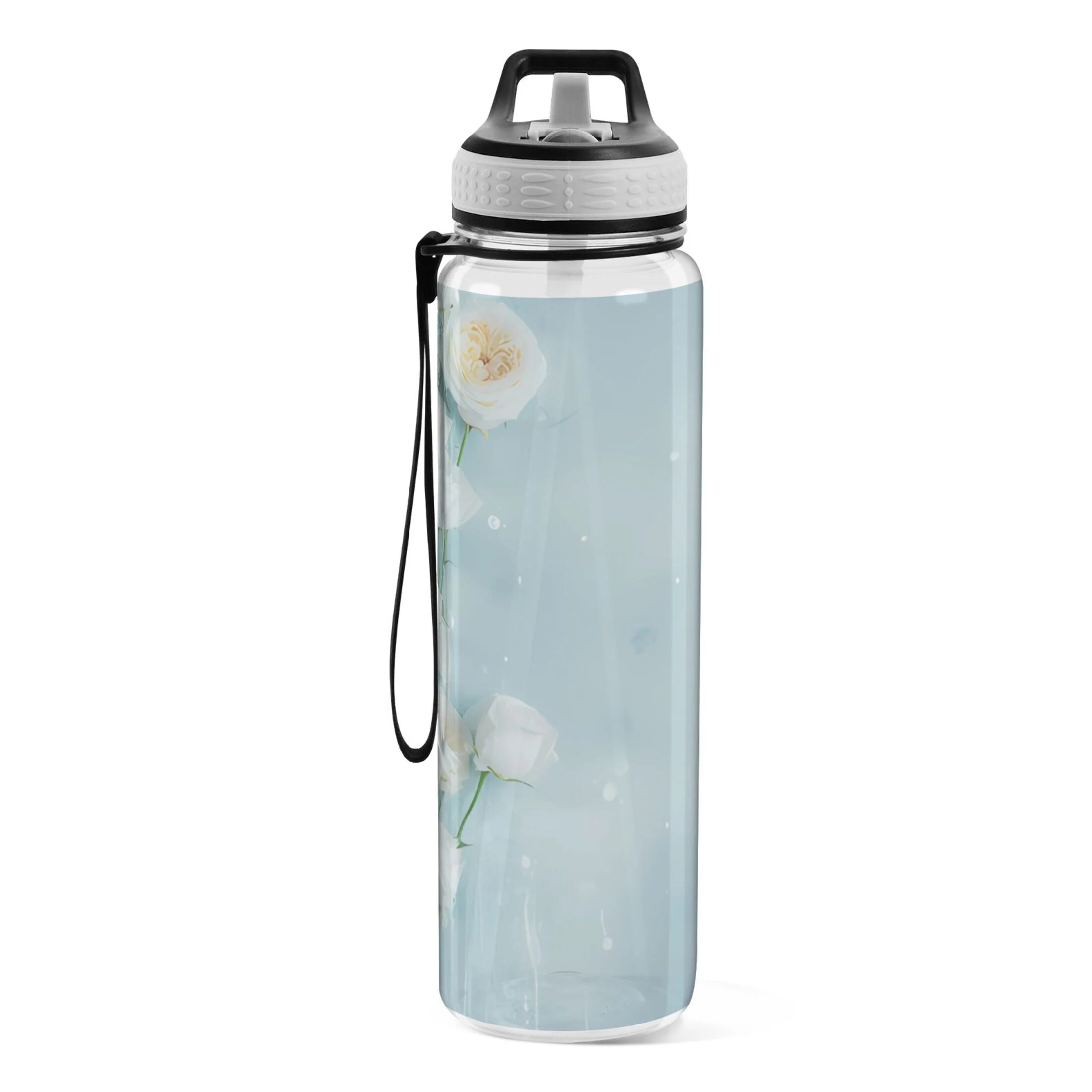Yellow Rose Flowers 32oz Sports Water Bottles Leakproof Tritan Bottle with Straw BPA Free Clear Bottle for Fitness Gym Outdoor Cycling