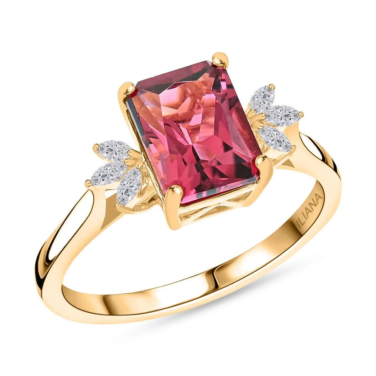 Shop LC Iliana AAA Rubellite White Diamond Octagon 18K Yellow Gold Ring for Women Jewelry Size 7 Ct 2.37 G-H Color SI Clarity Birthday Gifts for Women
