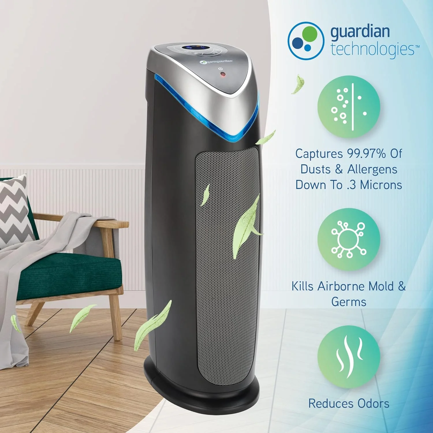 YINCHEN Air Purifier with HEPA Filter, Removes 99.97% of Pollutants, Covers Large Room up to 743 Sq. Foot Room in 1 Hr, UV-C Light Helps Reduce Germs, Zero Ozone Verified, 22