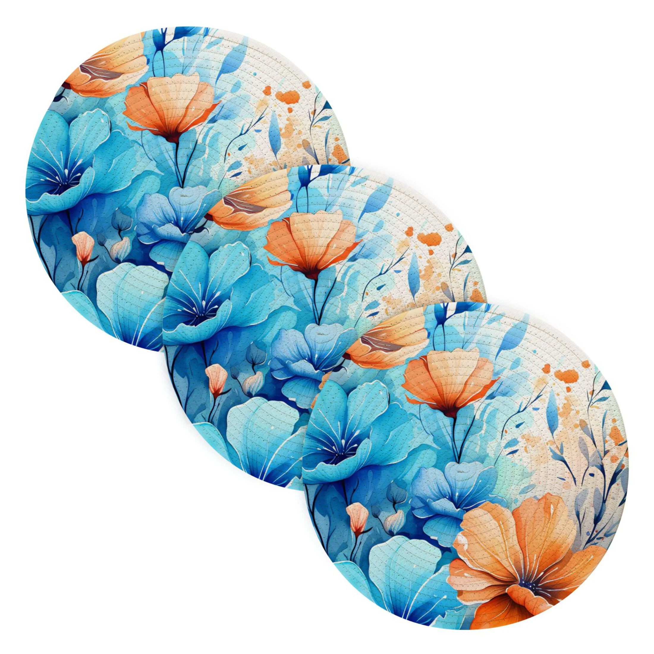 Butterfly on Blue Flowers 3 PCs Pot Holders Trivets Kitchen 15