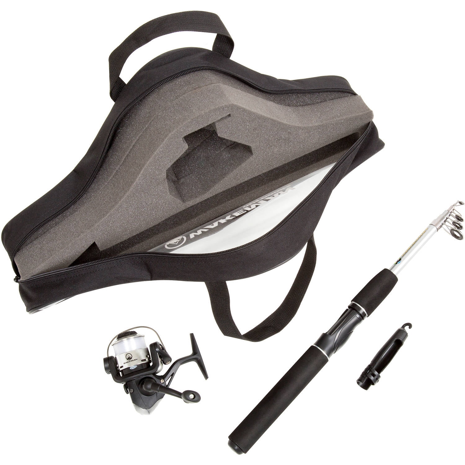 Wakeman 80-FSH6001 Spinning Reel, Carbon Fiber & Steel Telescopic Pole Fishing Rod & Reel Combo , Black