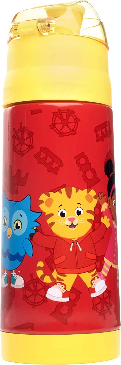 (2 pack) Daniel Tiger 13 oz Insulated Water Bottle with Latching Lid - Easy to Use for Kids - Reusable Spill Proof & BPA-Free, Keeps Drinks Cold for Hours, Fits in Lunch Boxes & Bags, Fun for Back to School