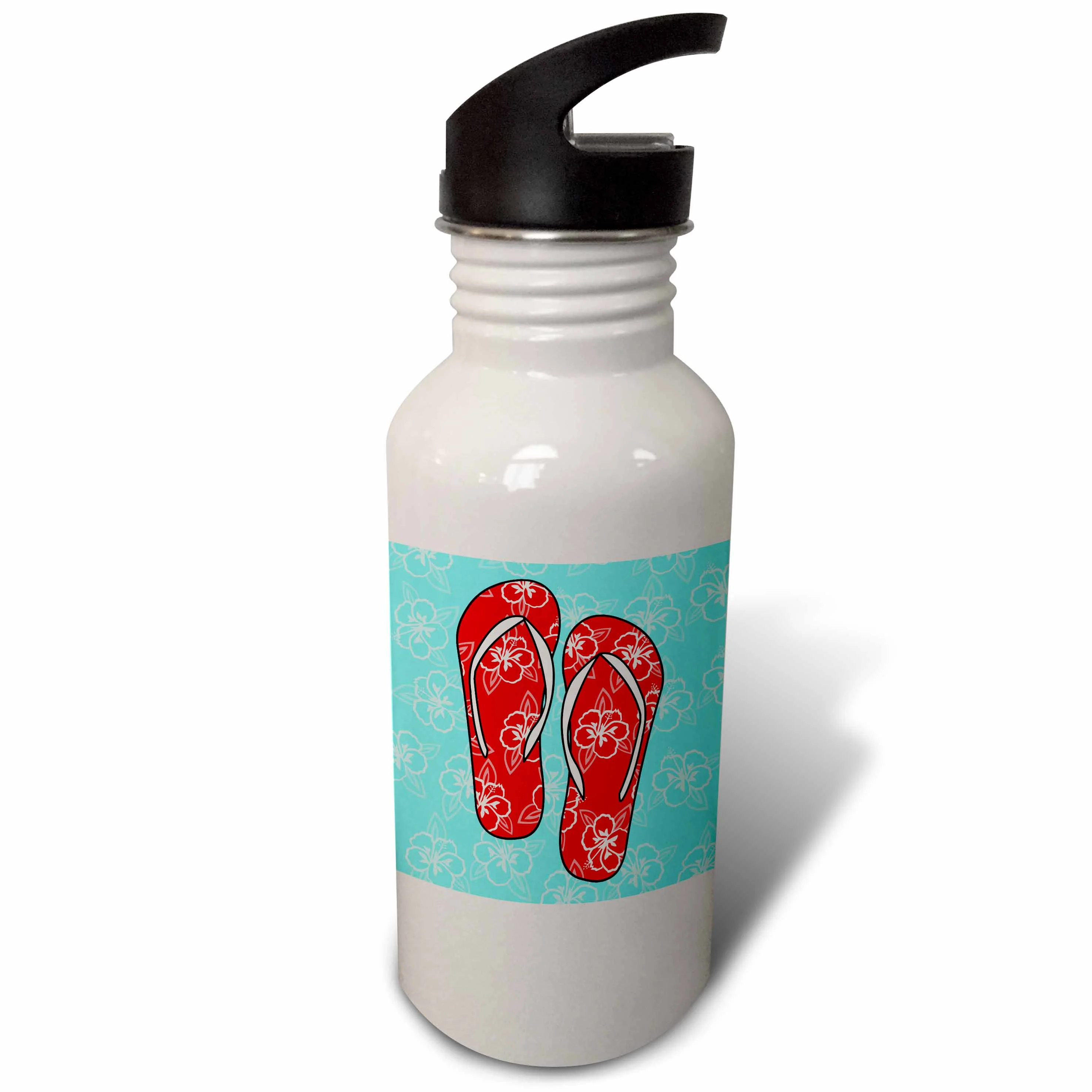 Cute Flip Flops Red Light Blue - Hawaiian Flower 21 oz Sports Water Bottle wb-77532-1