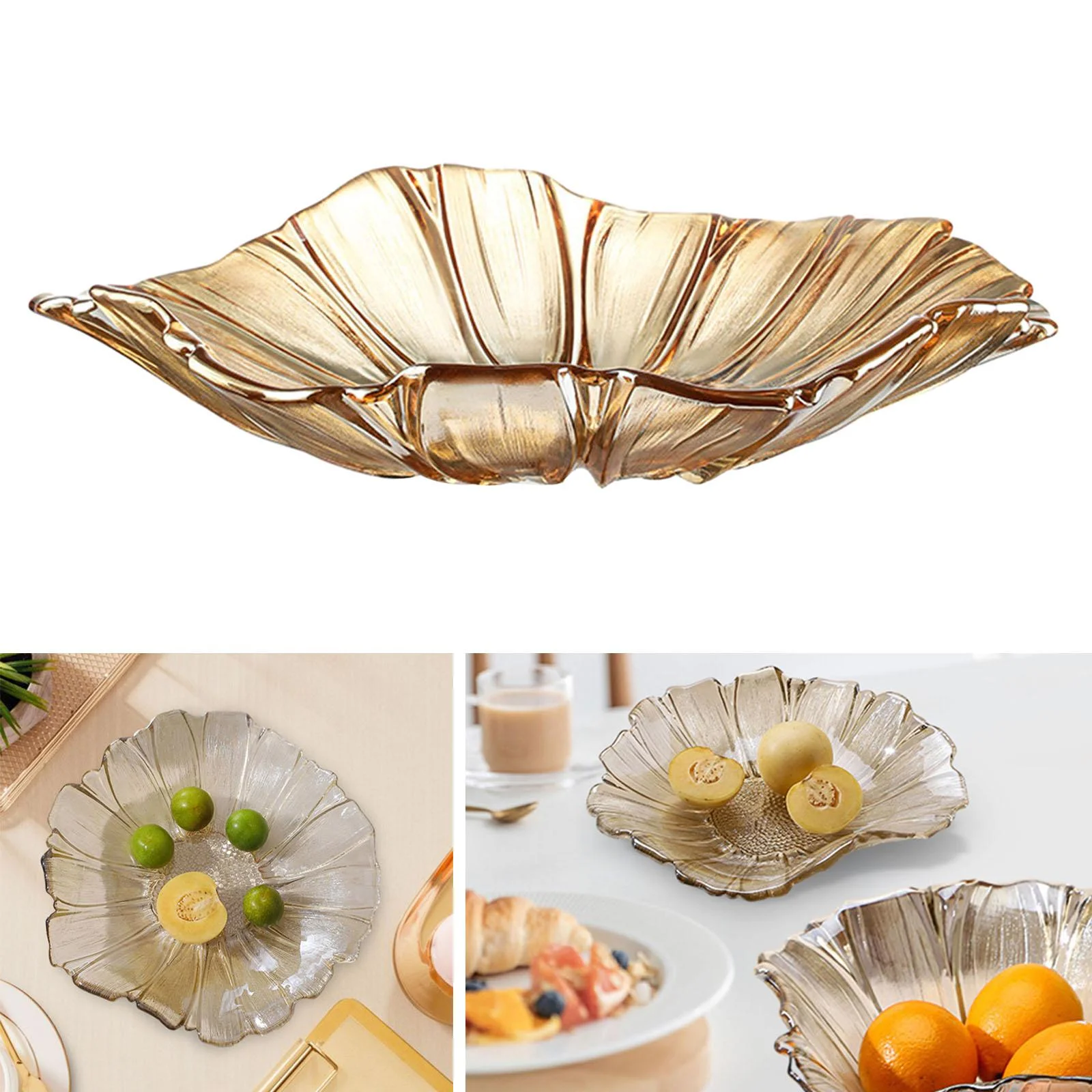 Tongina Fruit Plate Glass Fruit Bowl Decorative Salad Desert Plates Snack Plates Fruit Holder for Dessert Snacks Fruit Veggies Kitchen Brown Shallow