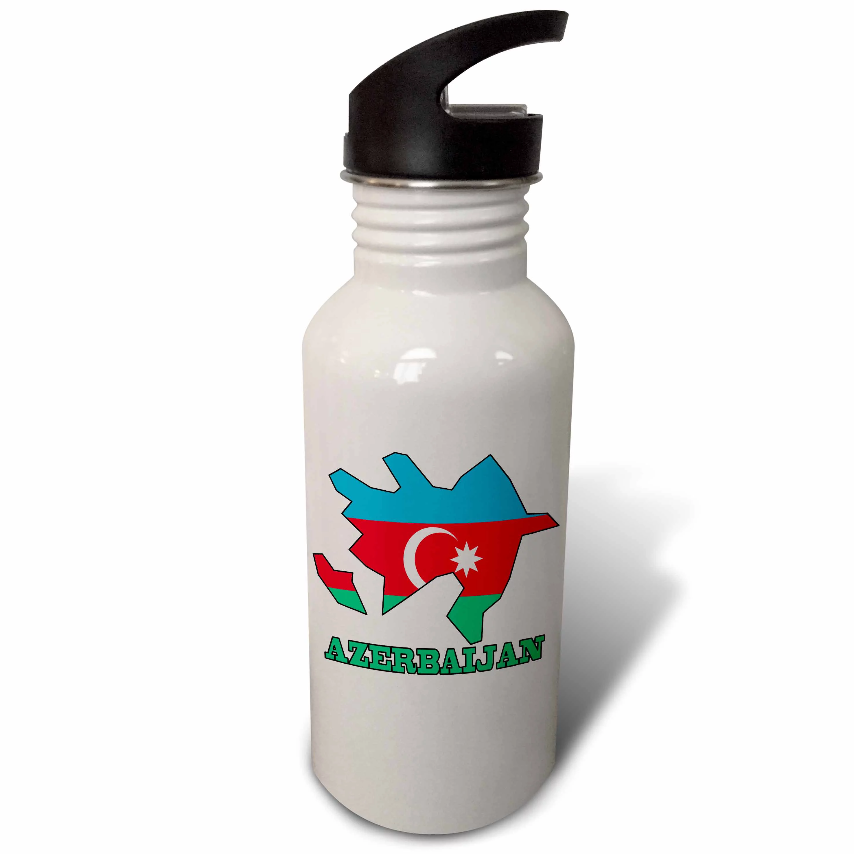 The flag of Azerbaijan in the outline map of Azerbaijan and the country name Azerbaijan 21 oz Sports Water Bottle wb-57050-1